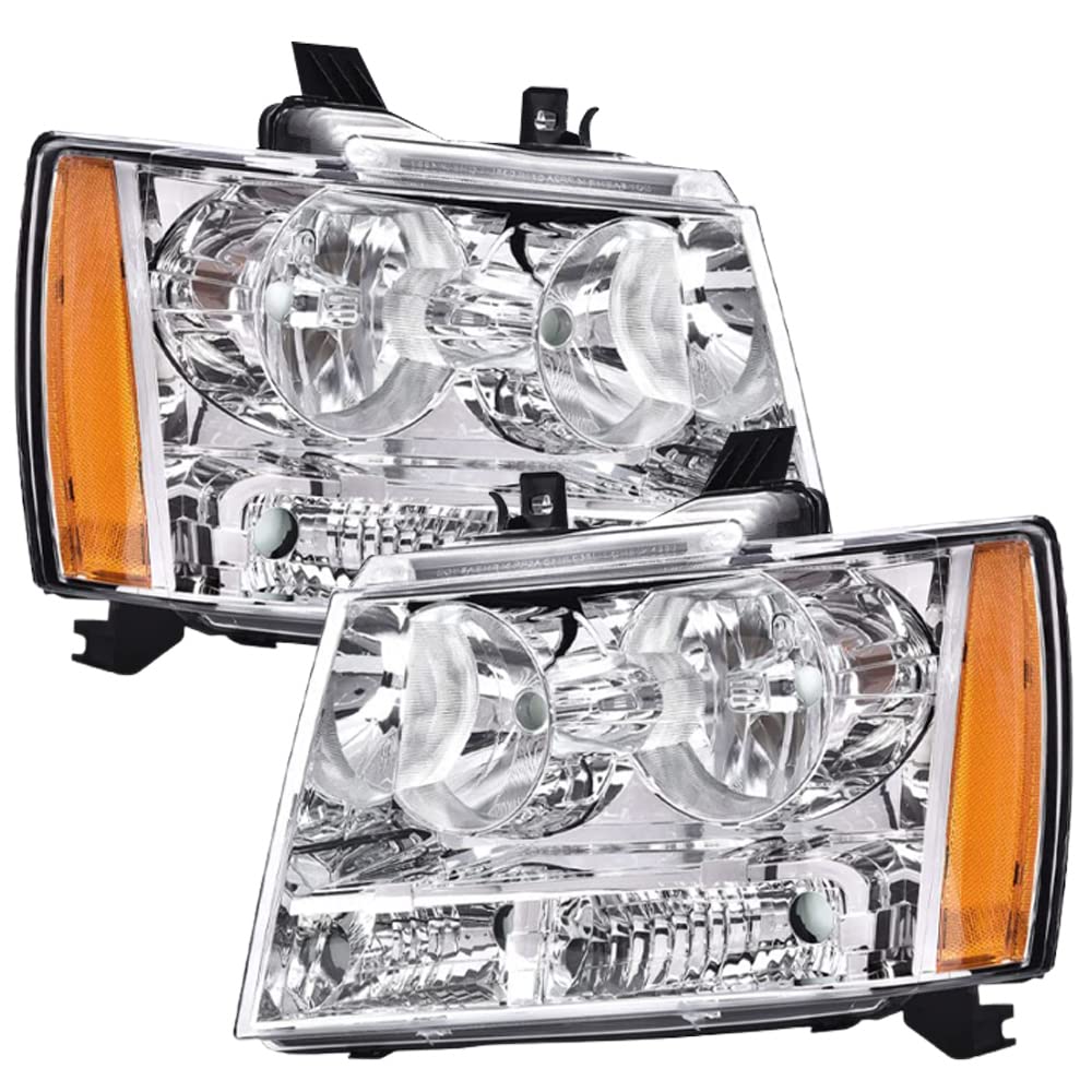 Cheda Headlights Assembly, Compatible With 2007-2014 Chevy Tahoe Suburban 1500, Clear Lens Chrome Housing Amber Reflector Headla