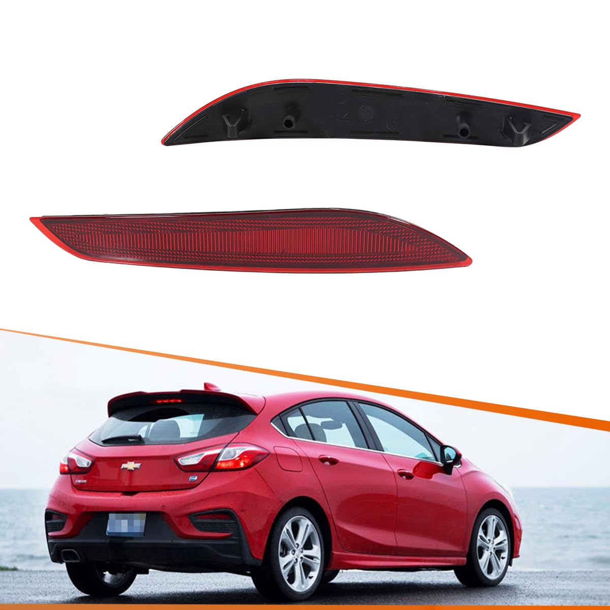 ADIIL 2PCS Red Lens Rear Bumper Bar Reflector Light Kit For 2016-2019 Chevrolet Cruze,Replace OEM Rear Bumper Reflectorlight lig