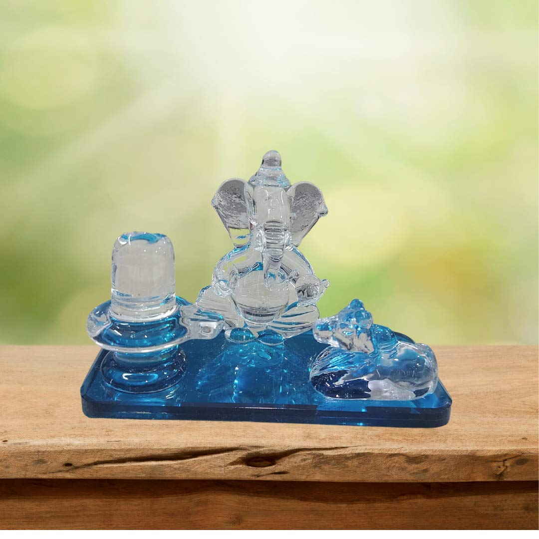 WIGANO Crystal Glass Decorative Showpiece for Home Decor, Car Dashboard and Gifting Purpose with Sticky Tape(4 x 2.5 inch,Blue