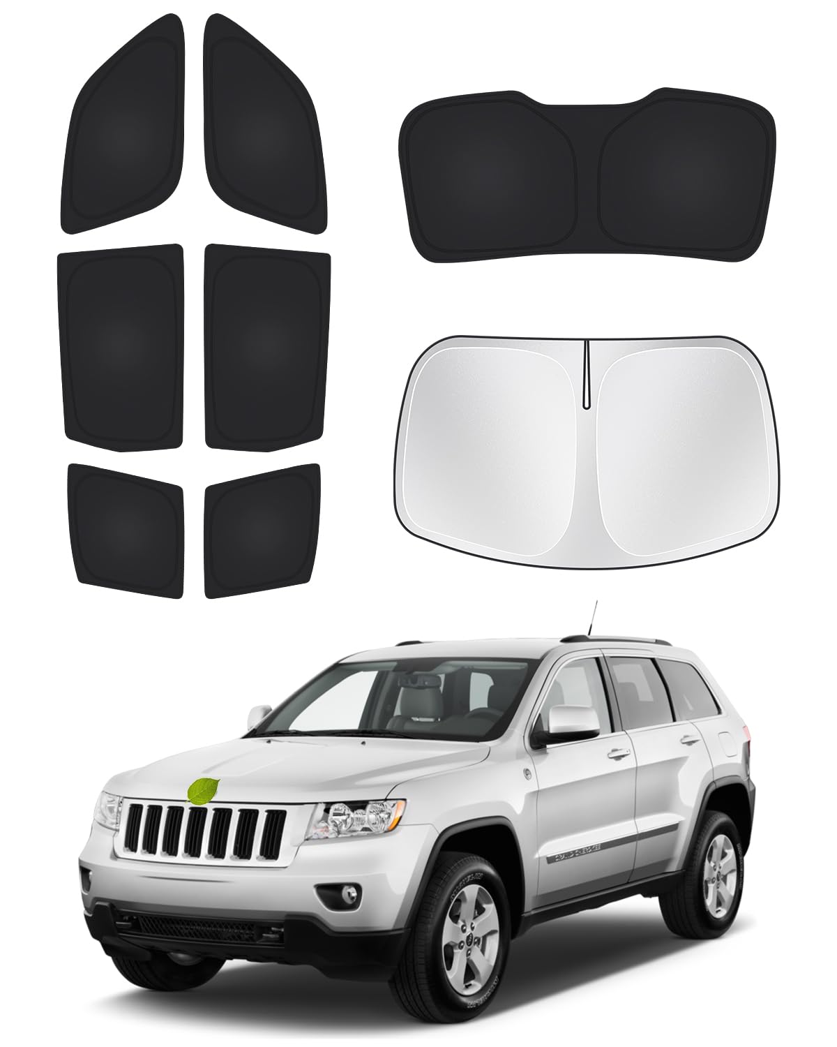 Canvcle Windshield Sun Shade For Jeep Grand Cherokee 2011-2021 Side Rear Window Shade Cover Sun Visor Shield Privacy Protection