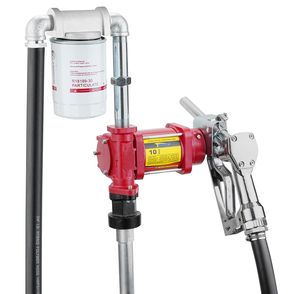 Trupow 12V Dc 10Gpm Self-Priming Gasoline Diesel Oil Fuel Transfer Explosion-Proof Pump Kit With With Particulate Filter And Noz