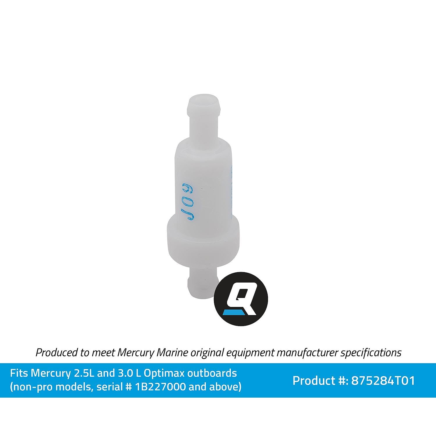 Quicksilver 875284T01 In-Line Oil Filter For Select Mercury 2.5L And 3.0L Optimax Outboards (Non-Pro Models)