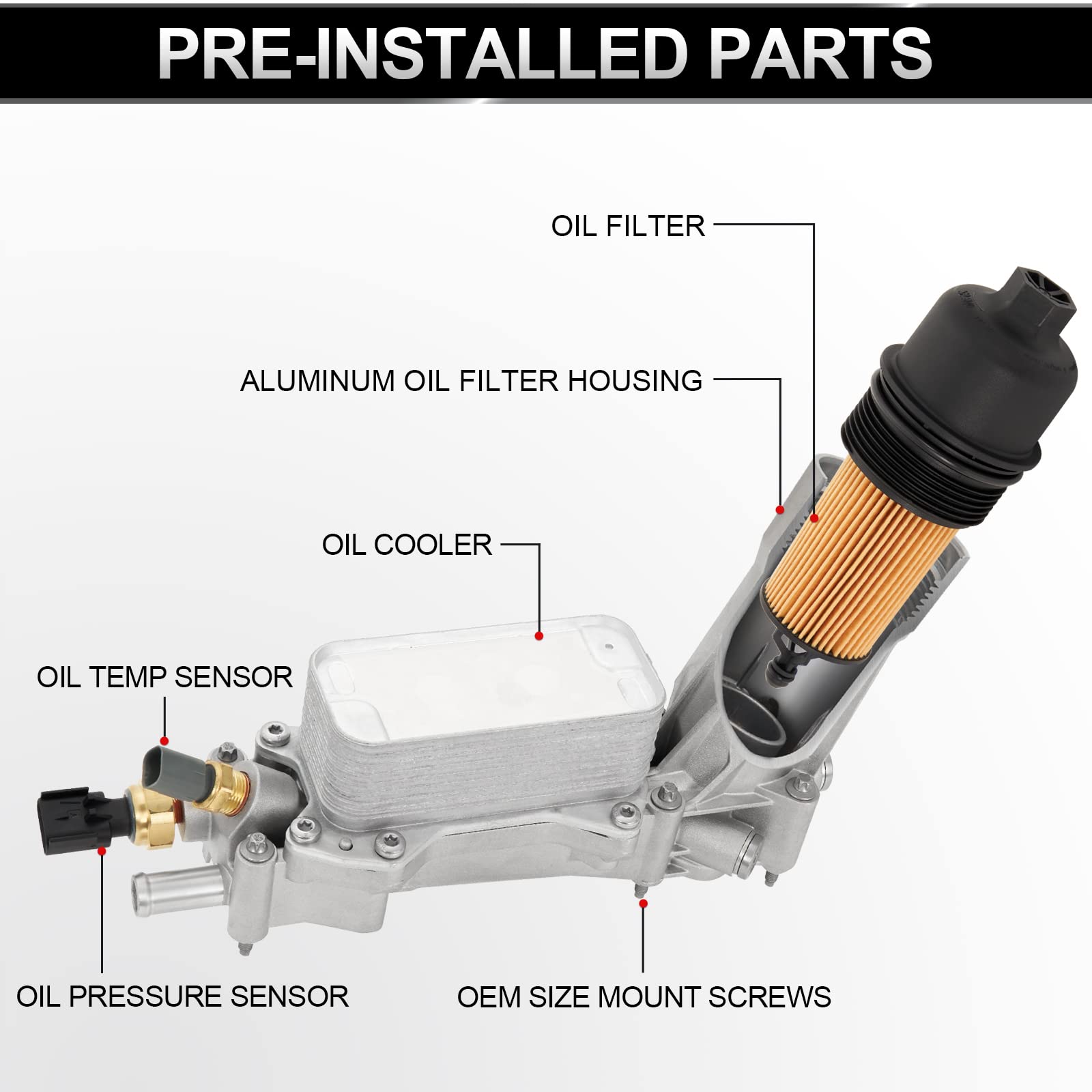 Temsone 926-959 Upgraed Aluminum Engine Oil Filter Housing Oil Cooler Kit With Gaskets Sensors Compatible With 2017-2018 Chrysle