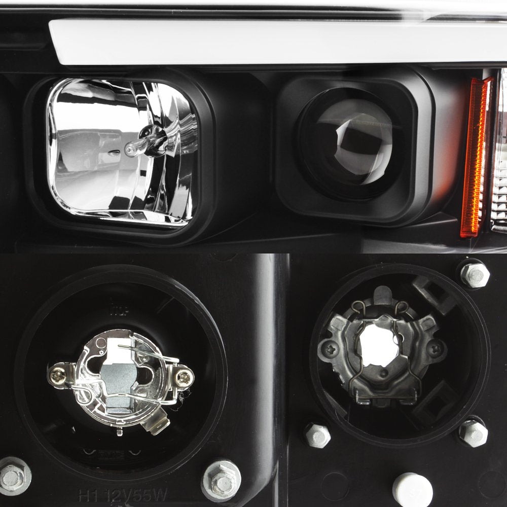 AKKON Black LED Tube Projector Headlights for 2002-2005 Dodge Ram 1500/2500/3500 – Left & Right Pair, Low Beam Halogen