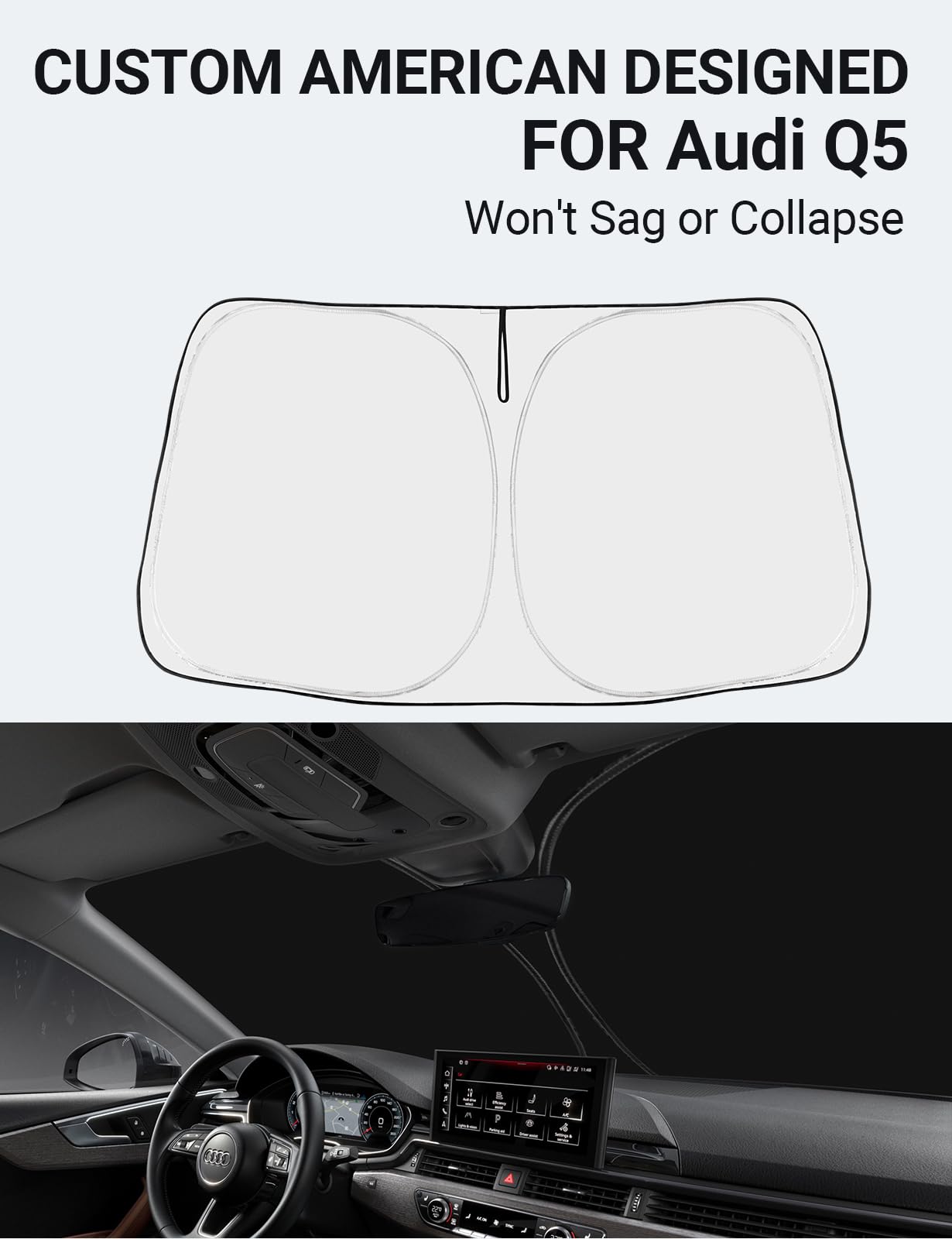 Proadsy 2025 Upgrade Front Windshield Sun Shade Foldable Sunshade Protector Custom Fit 2018-2024 2025 Audi Q5 Sq5 Premium, Premium Plus, Prestige Crossover Suv Winter Accessories