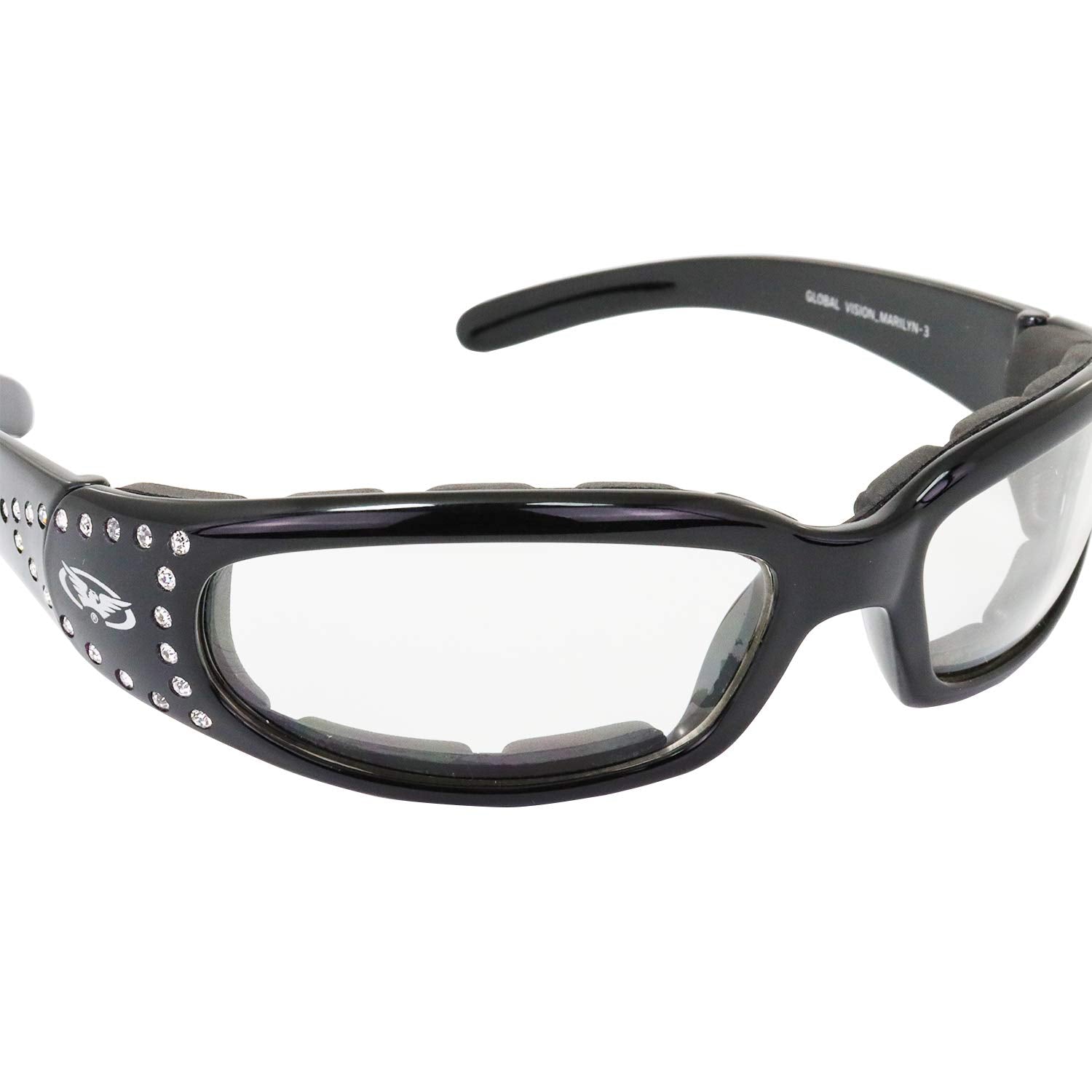 Global Vision 2 Pairs Of Marilyn-3 Women'S Ladies Padded Motorcycle Sunglasses Bling Black Studded Frames With Clear & Smoke Lenses