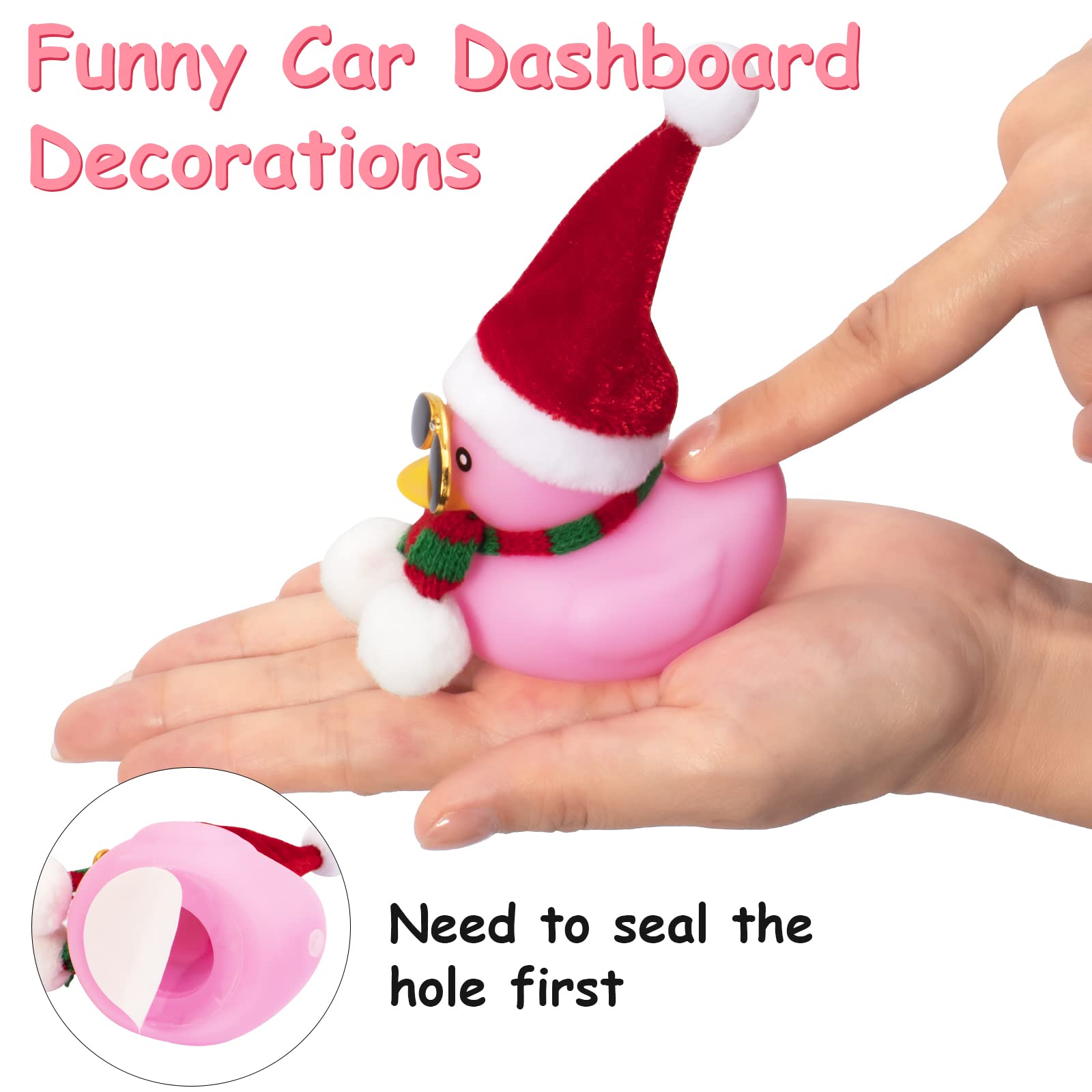 Wonuu Tiktok Duck Car Dashboard Decorations Rubber Duck Car Ornaments Cool Pink Duck With Propeller Helmet Sunglasses Gold Chain