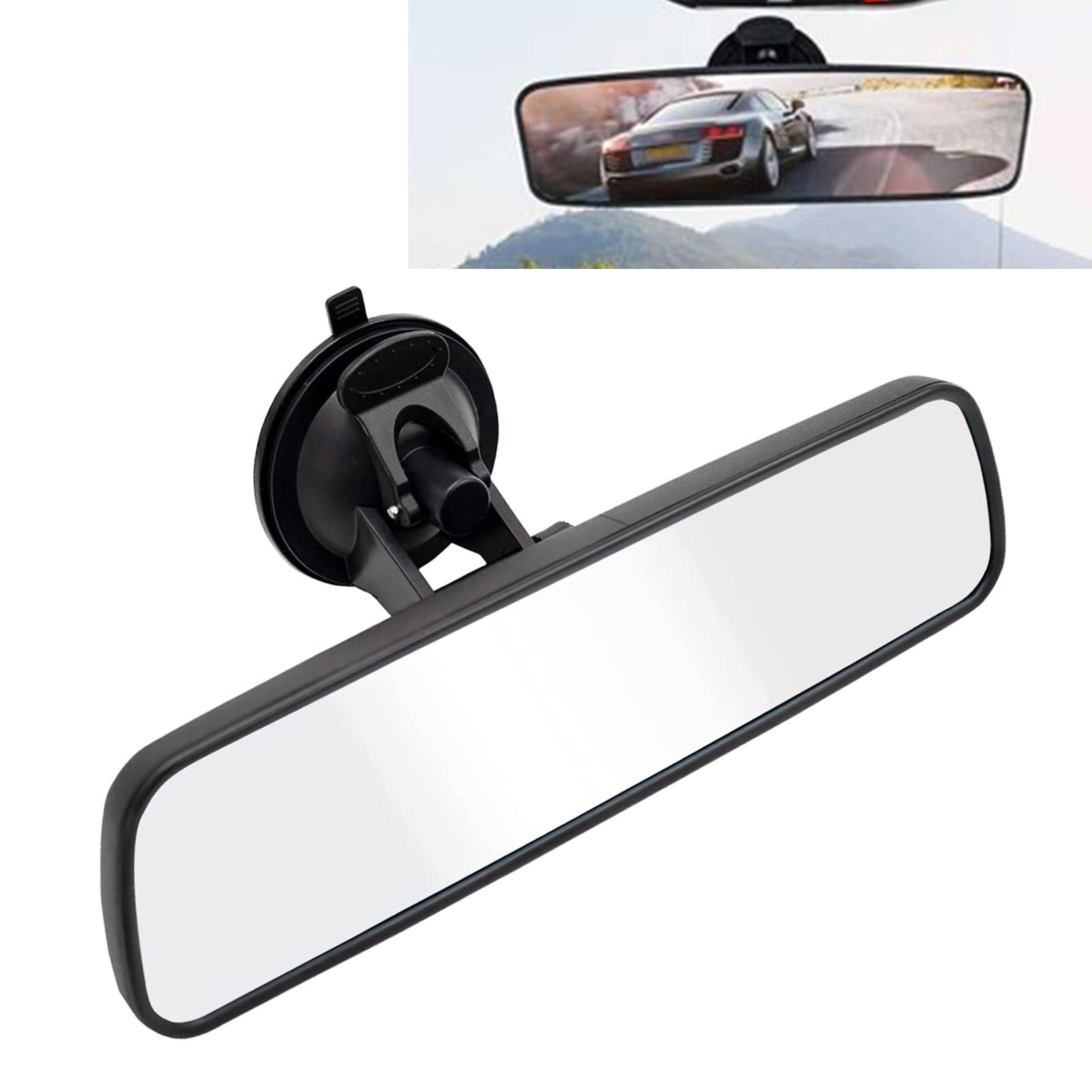 Ajxn Pack-1 Rear View Mirror, Universal Car Interior Rearview Mirror, Anti Glare Rear View Mirror With Suction Cup, Auto Inside Rearview Mirror Provides Wide Angle And Clear View (White)