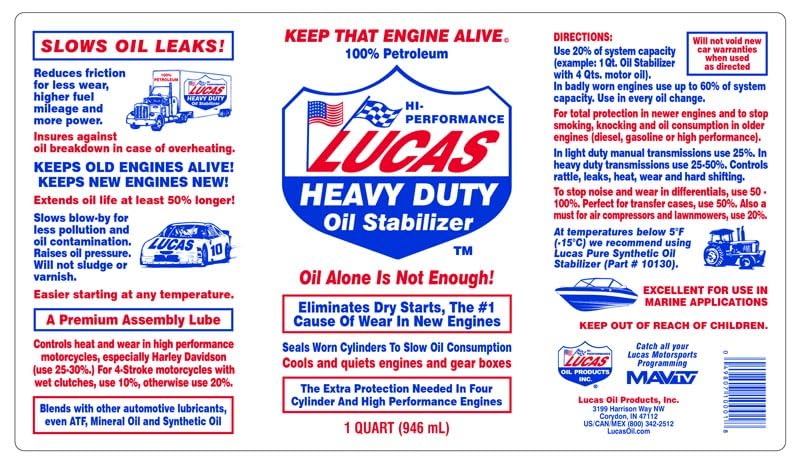 Lucas Oil Lucas 10001-12Pk Heavy Duty Oil Stabilizer - 32 Oz., (Pack Of 12)