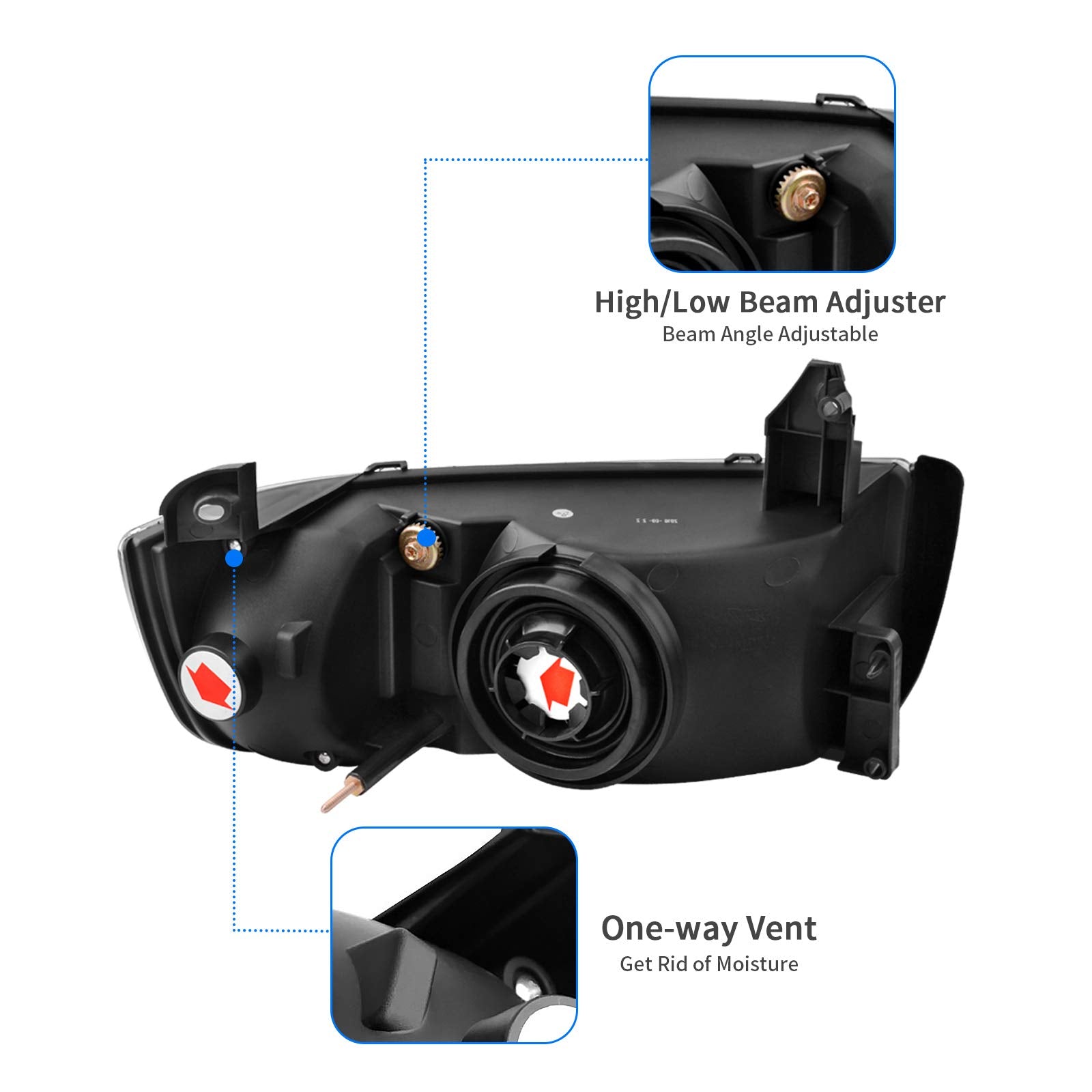 DWVO Headlight Assembly Compatible with 1994-2001 Dodge Ram 1500/94-02 Dodge Ram 2500 3500/95-02 Dodge Ram 4000 Black Housing wi