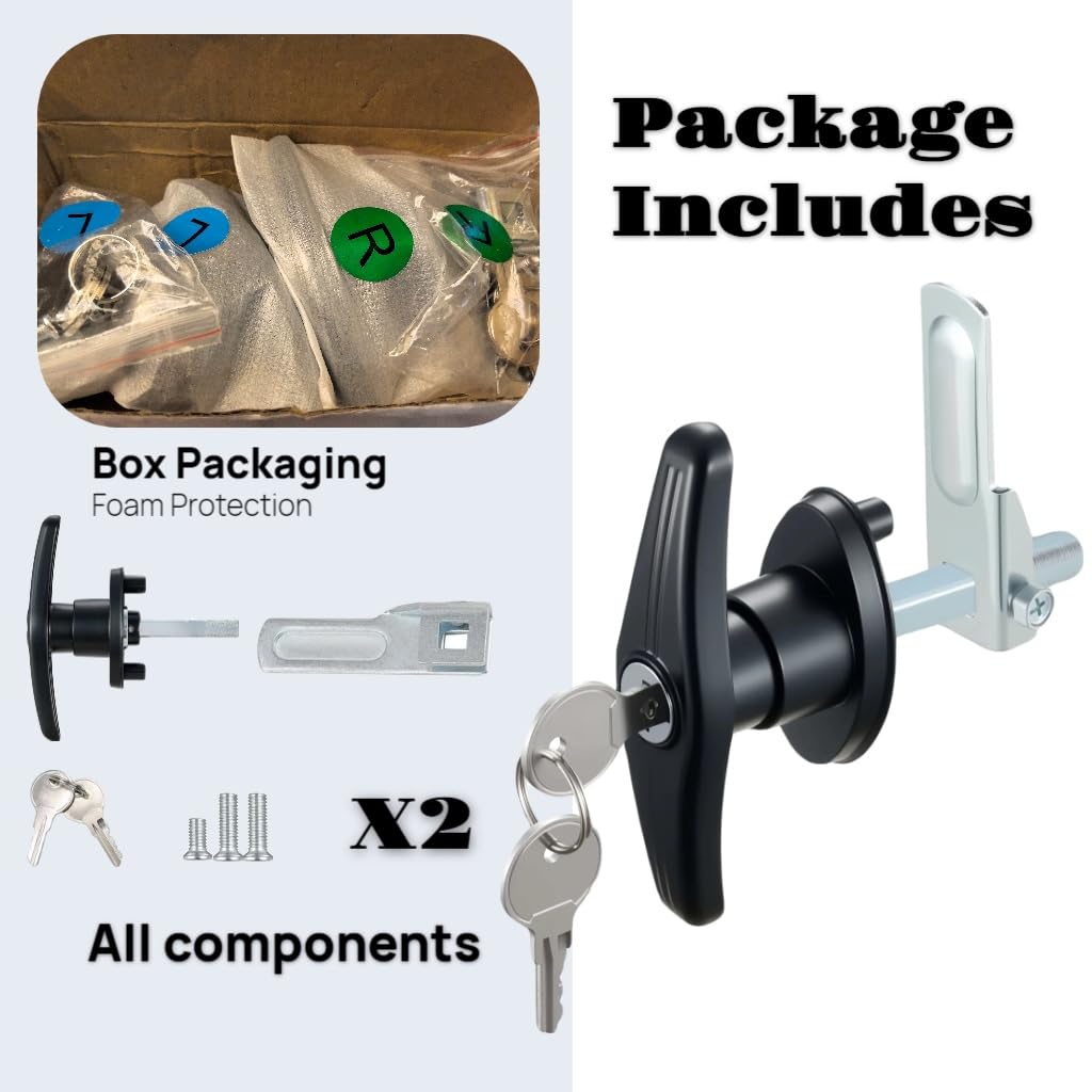 Ojeemii 2PCS Truck Cap Locking T-Handle, Camper Shell Accessories, T-Handle Latch with Keyed Lock, Truck Camper Shell Lock, Key
