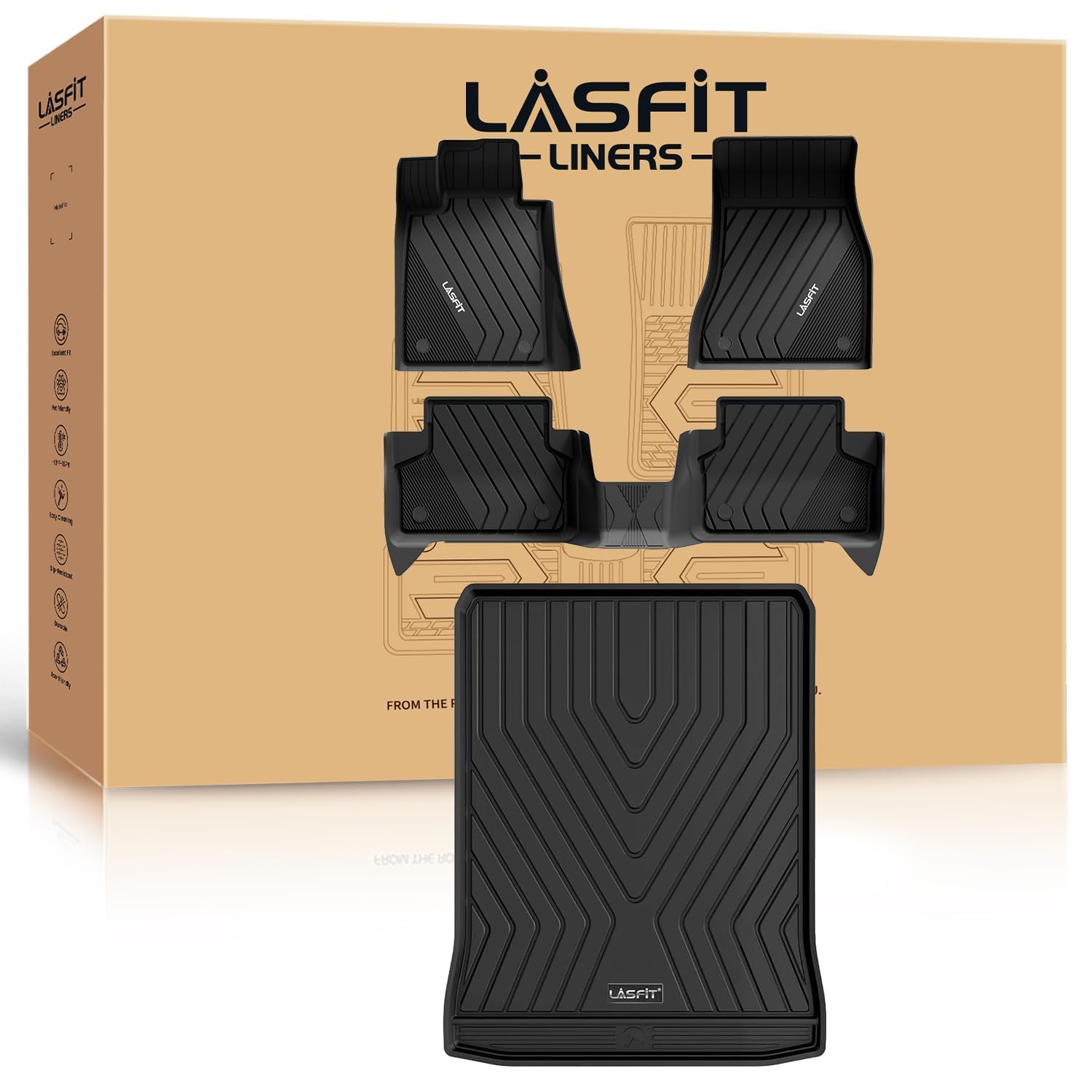 Lasfit Floor Mats & Cargo Liner For Bmw 5 Series G30 2017-2023, Custom Fit Tpe All Weather Easy To Clean Durable No-Curling Full
