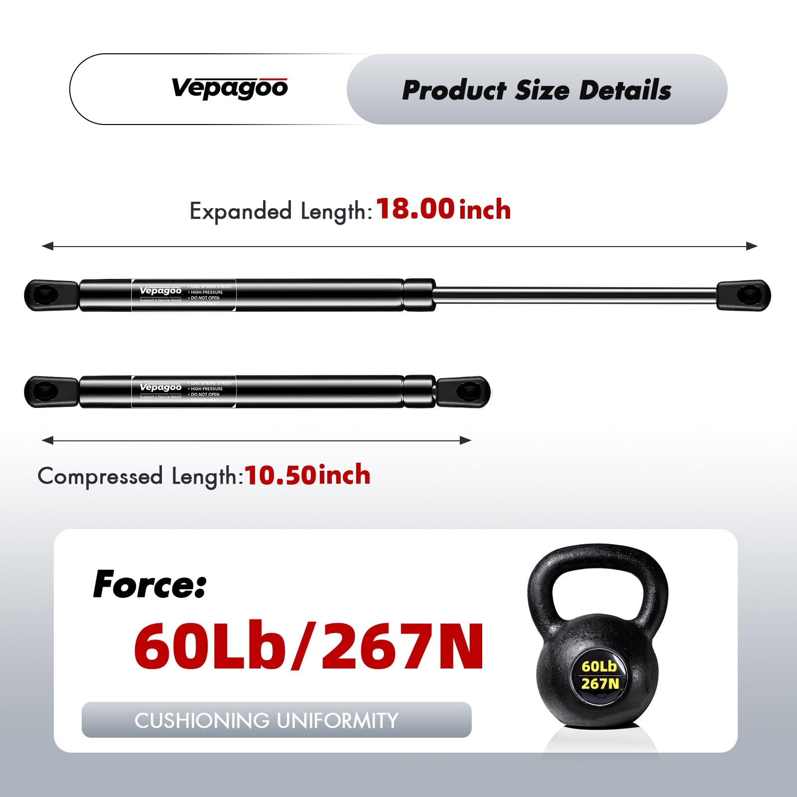 Vepagoo Se180P60 18 Inch 60Lb/267N Gas Struts Shocks Sping Camper Topper Shell Are Leer Rear Window Truck Canopy Cap Cover Lift