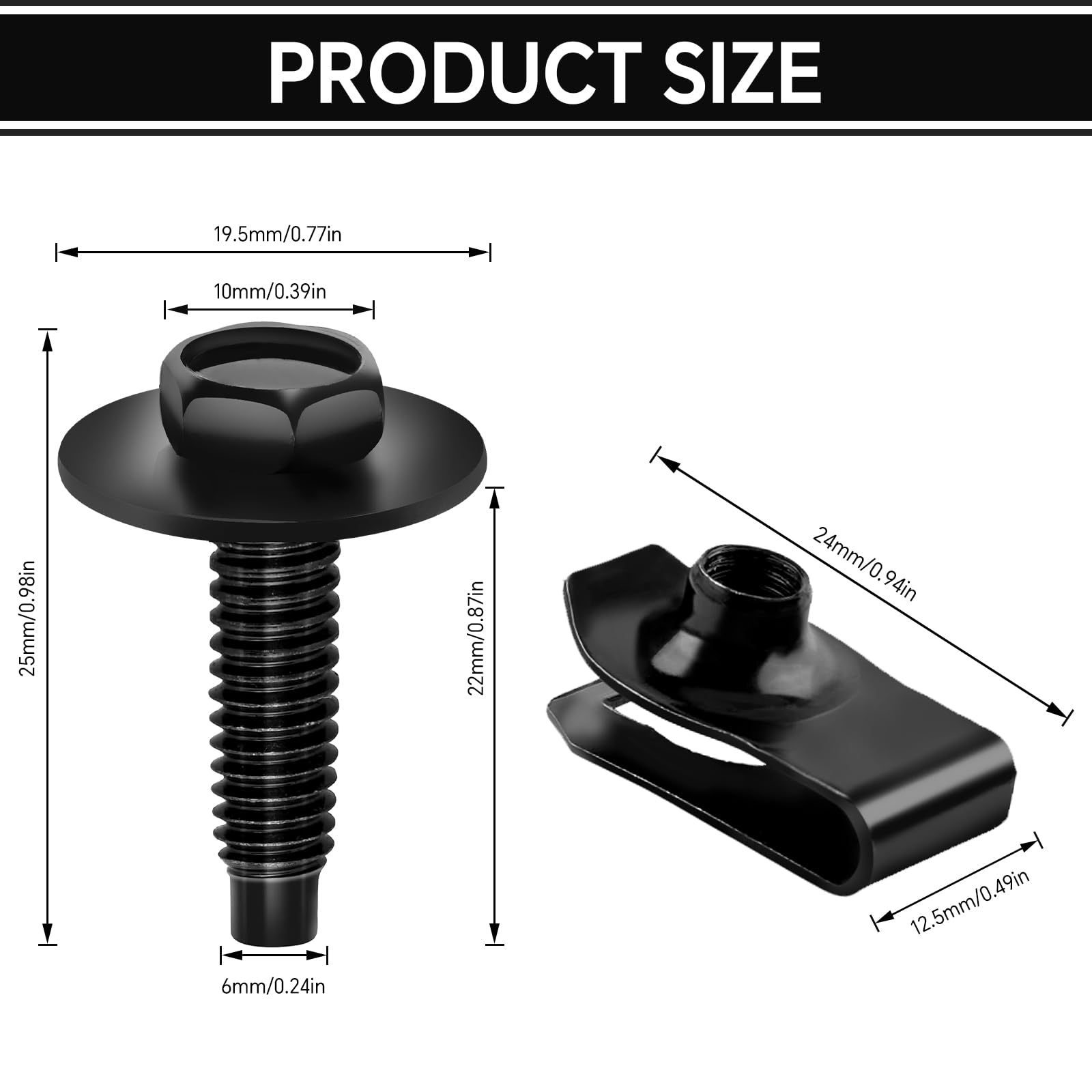 ?Upgraded?30 Sets M6-1.0  25mm Extruded U Nuts and Hex Head SEMS Bolts Kit w/Dog Point -OEM Replacement for GM 11503714, Ford W5