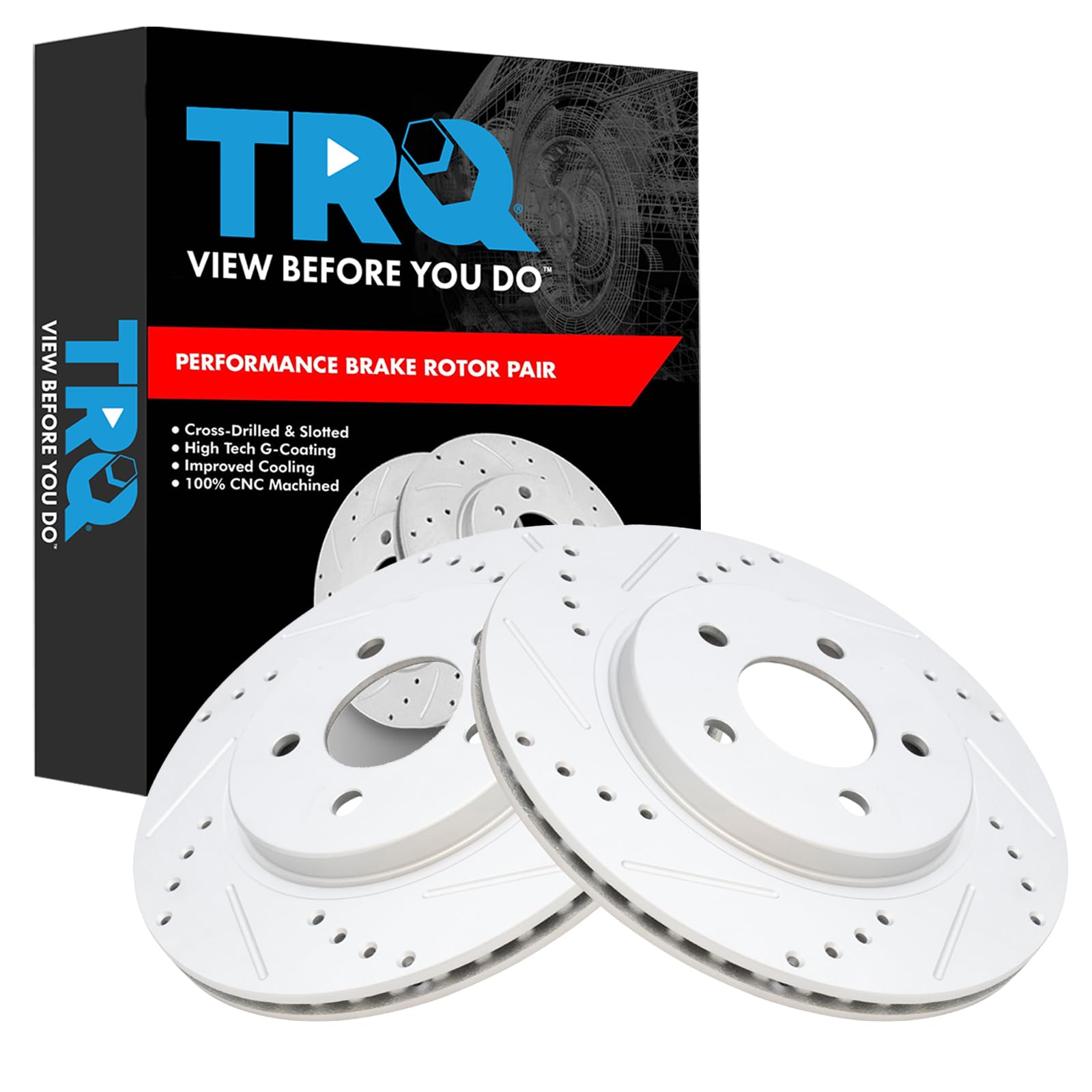 Trq Rear Performance Brake Rotors Set Premium G-Coated Compatible With 2005-2014 Ford Mustang