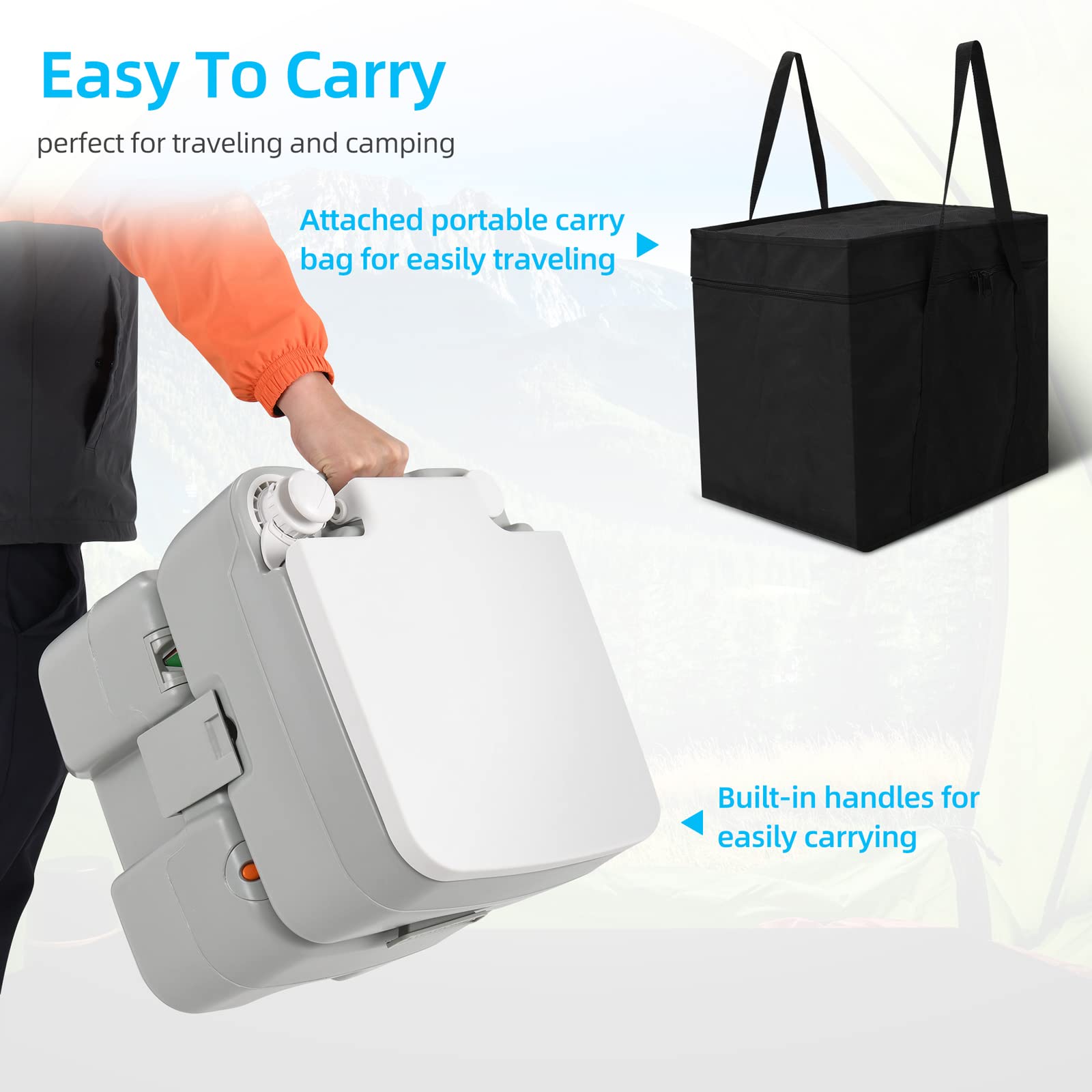 Yitahome Portable Toilet Camping Porta Potty With Carry Bag And Hand Sprayer, 5.28 Gallon Leak-Proof Indoor Outdoor Toilet With