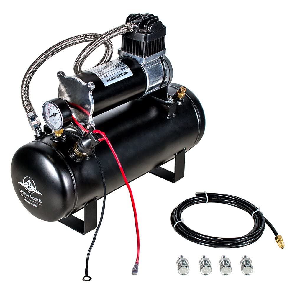 United Pacific 46154 - Air Horn Compressor Kit - 'Competition Series' Heavy Duty 12V 140 Psi Air Compressor And Tank Kit