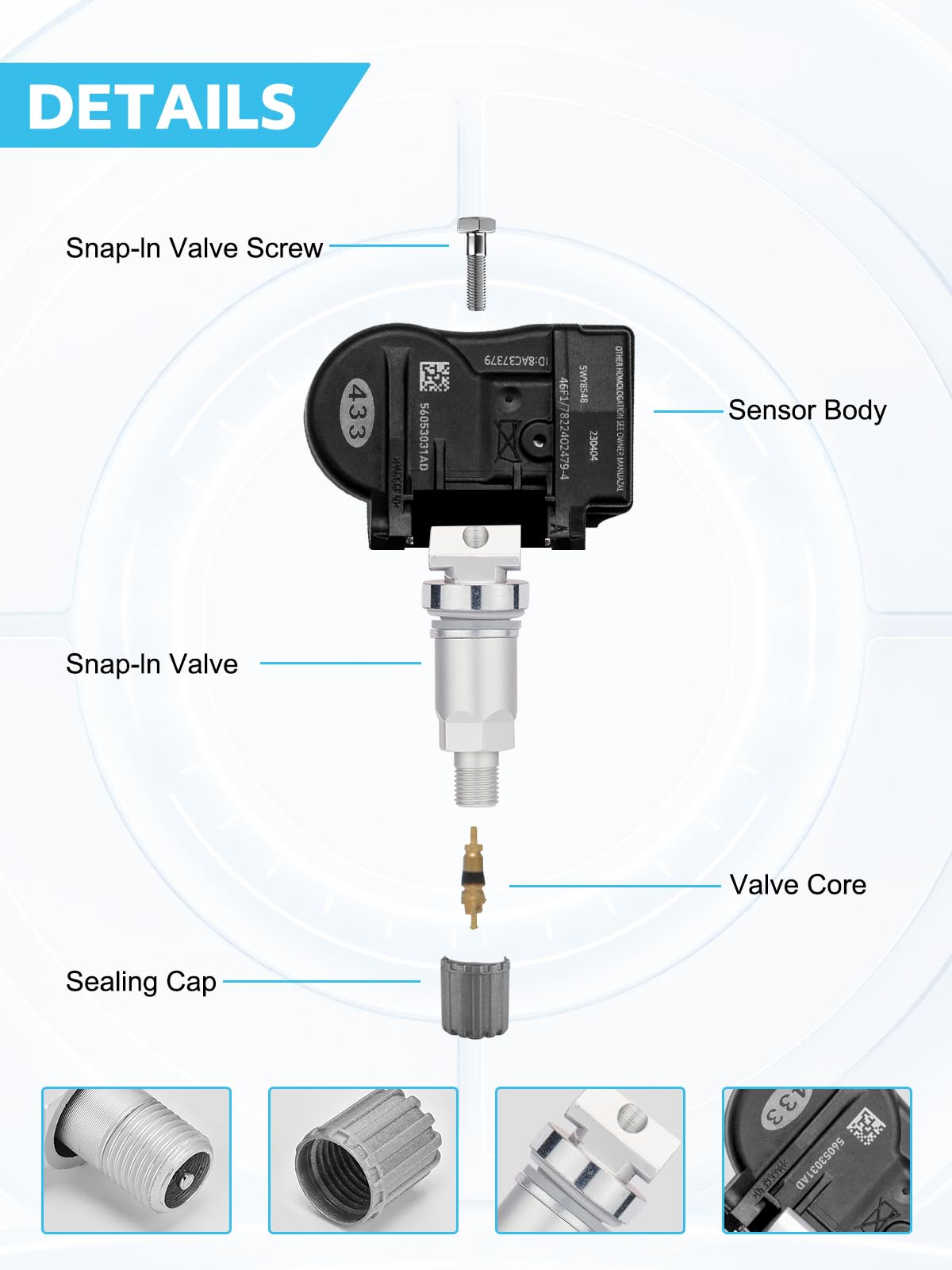 TAUTOY 56053031AD TPMS Tire Pressure Monitoring Sensor 433MHz 2008-2022 for Chrysler Caravan Pacifica Town Country Voyager,for D