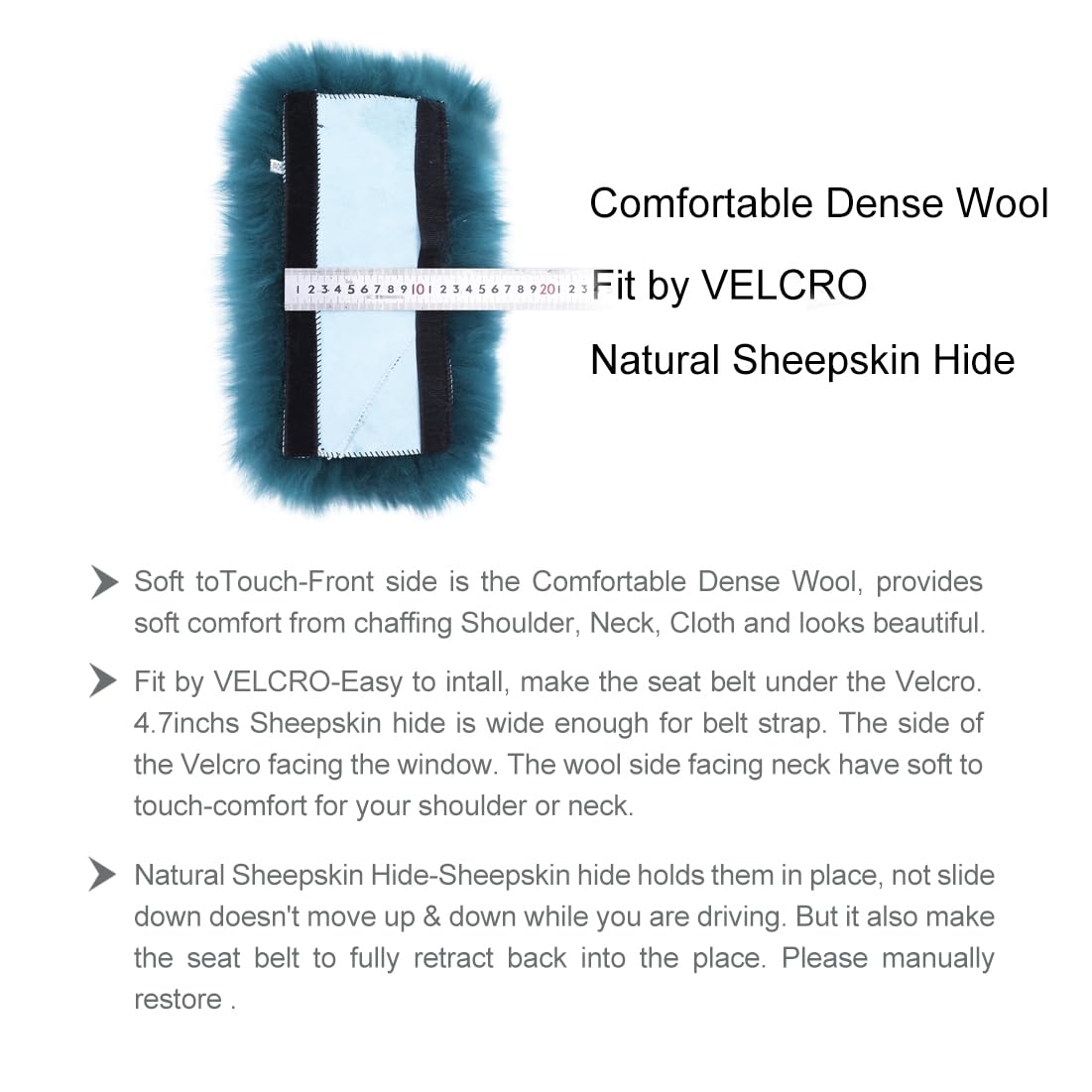 Ogland Long Wool Fuzzy Sheepskin Seat Belt Covers, Fluffy Wool Seatbelt Pads Covers For Universal Car Pet Adults Kids Women,2 Pa