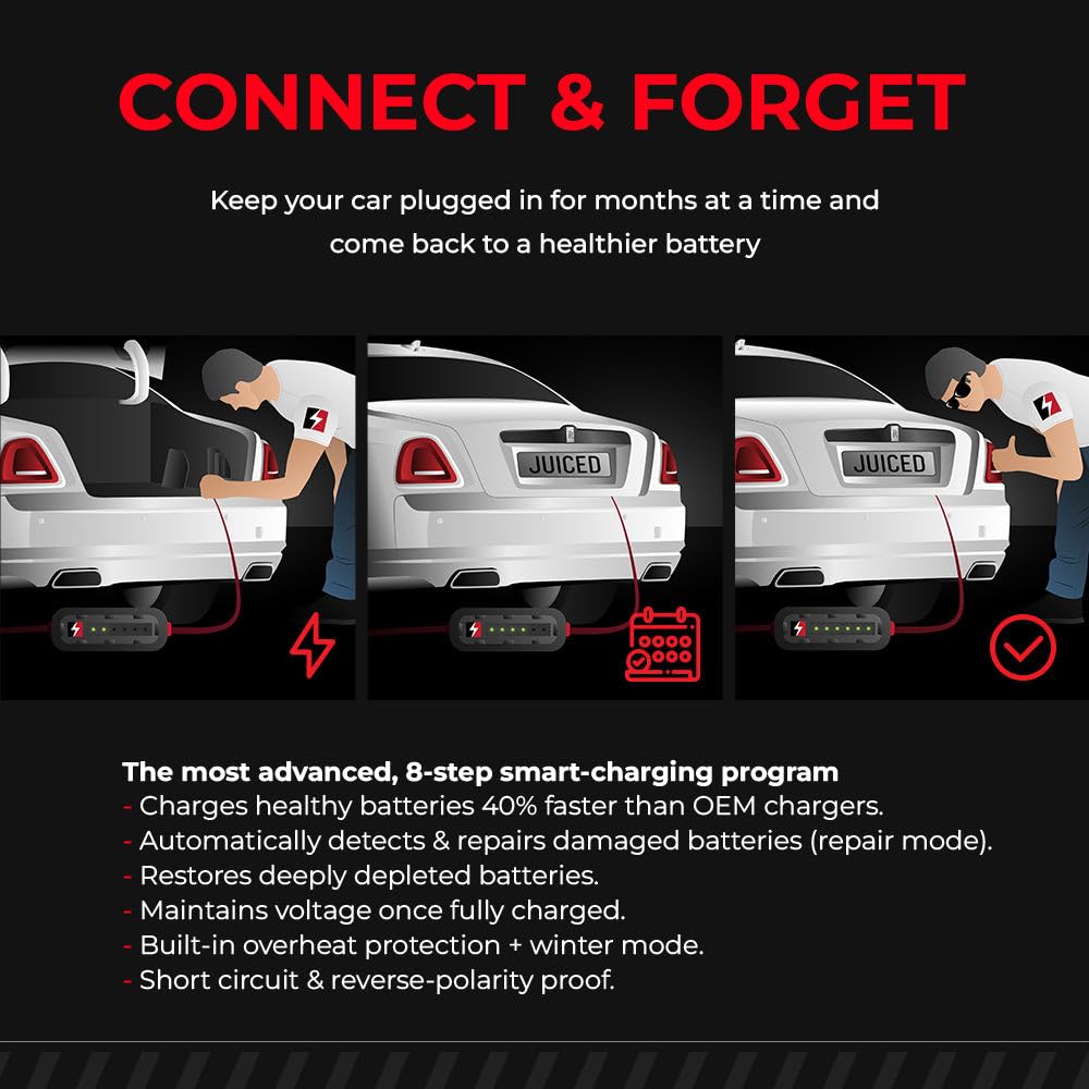 Jmr Battery Charger For Rolls-Royce Ghost Phantom Trickle Charger Conditioner Maintainer (2-Pin Port, Add Lithium Mode)