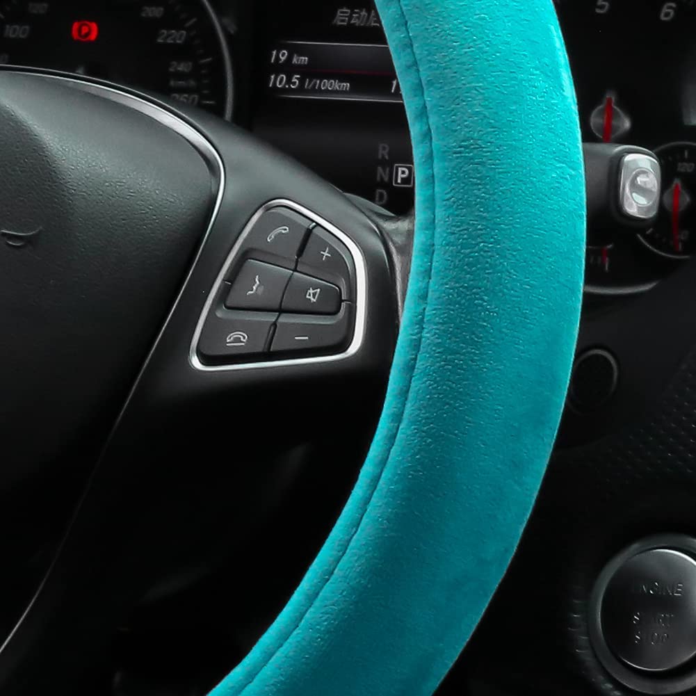 Otostar Soft Velvet Steering Wheel Cover, Universal Luxury Steering Wheel Protector Car Interior Accessories 15 Inch (Lake Blue)