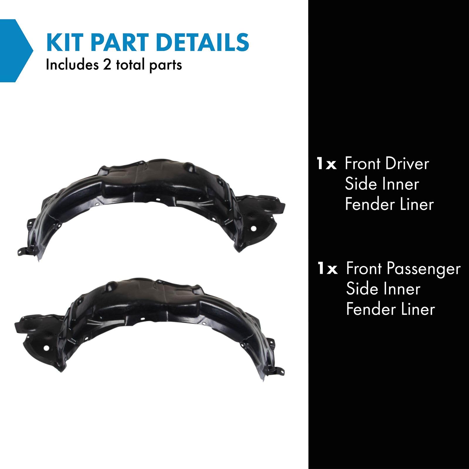 Trq Front Inner Fender Liner Set Compatible With 2009-2010 Lexus Is250 Lx1248118 Lx1249115