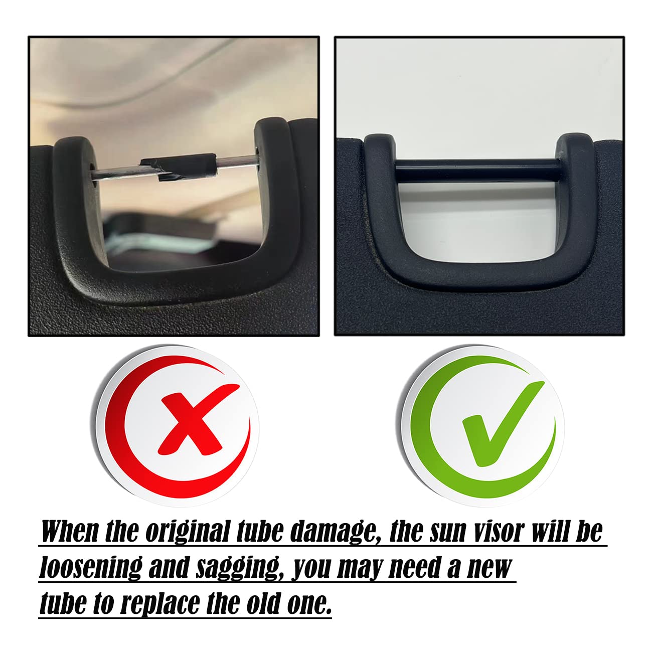 ROMASO Sun Visor Repair Kit for Jeep Wrangler JK JKU 2007-2017, 4Pcs Black Rubber Tubes for Left & Right Side