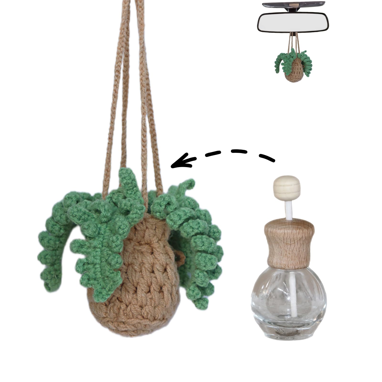 Crochet Car Air Freshener,12Ml Empty Refillable Car Diffuser Bottle With Cute Potted Plants Car Mirror Hanging Accessories Car A