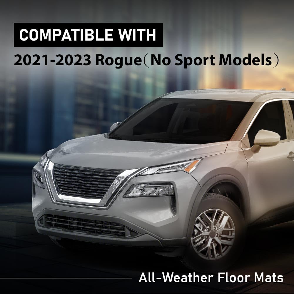 G-PLUS TPE Floor Mats Compatible with Nissan Rogue 2021-2024(No Sport Models) 3PCS Car Mats 1st & 2nd Row All Weather Floor Line