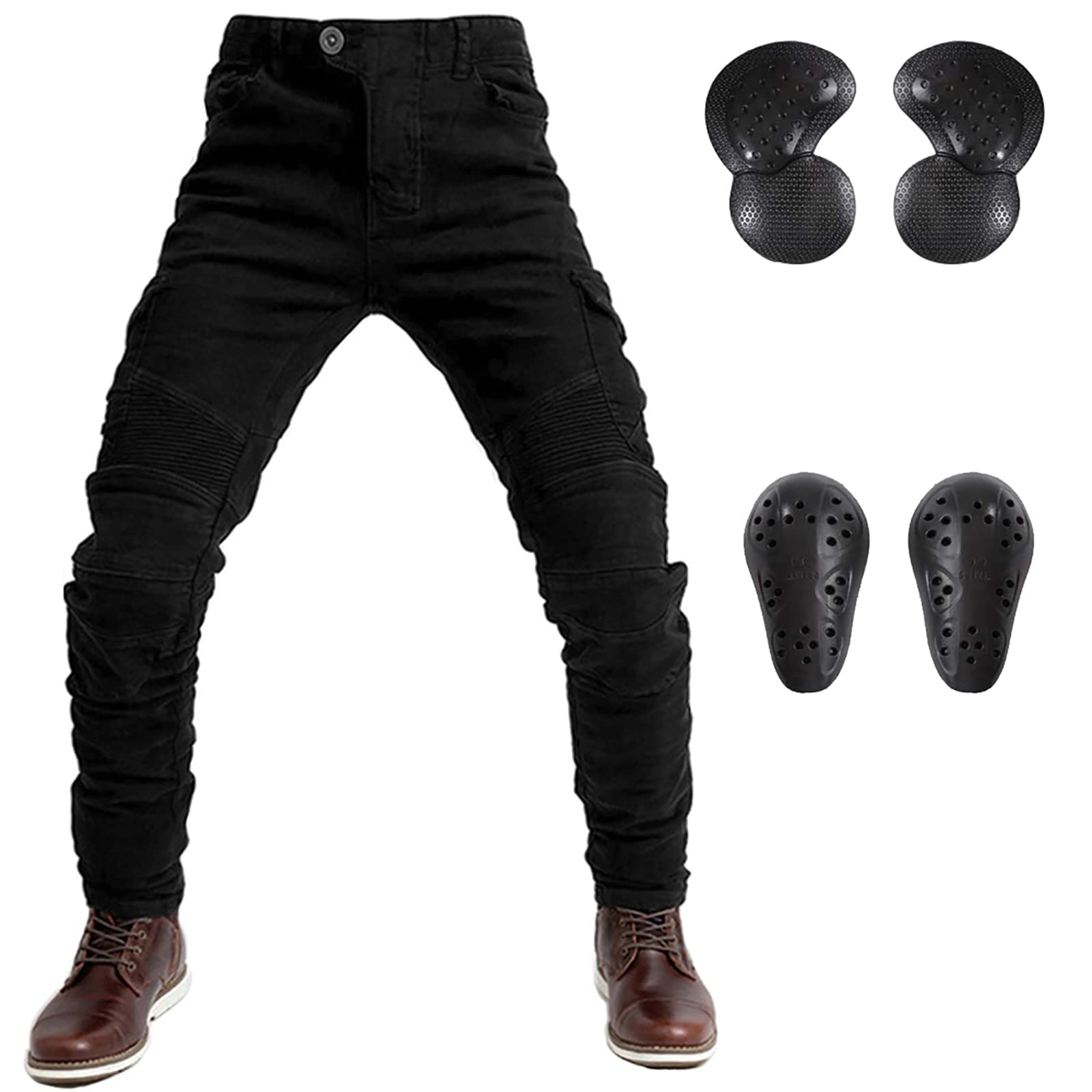 LOMENG mens Motorcycle Pants Motorbike Riding Denim Jeans Biker Motocross CE Removable Armored, Black1, 28 Regular