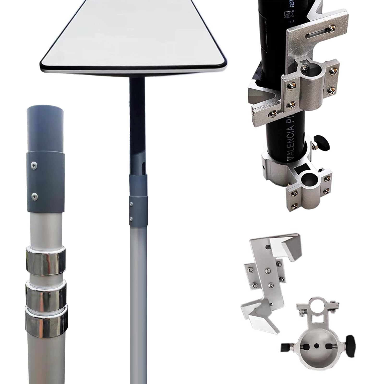 EEZ RV Products Telescopic 10ft Pole with Starlink (GEN 2 / V2) Adapter and RV Ladder Mounting Bracket Kit - Fits 1 inch Ladder 