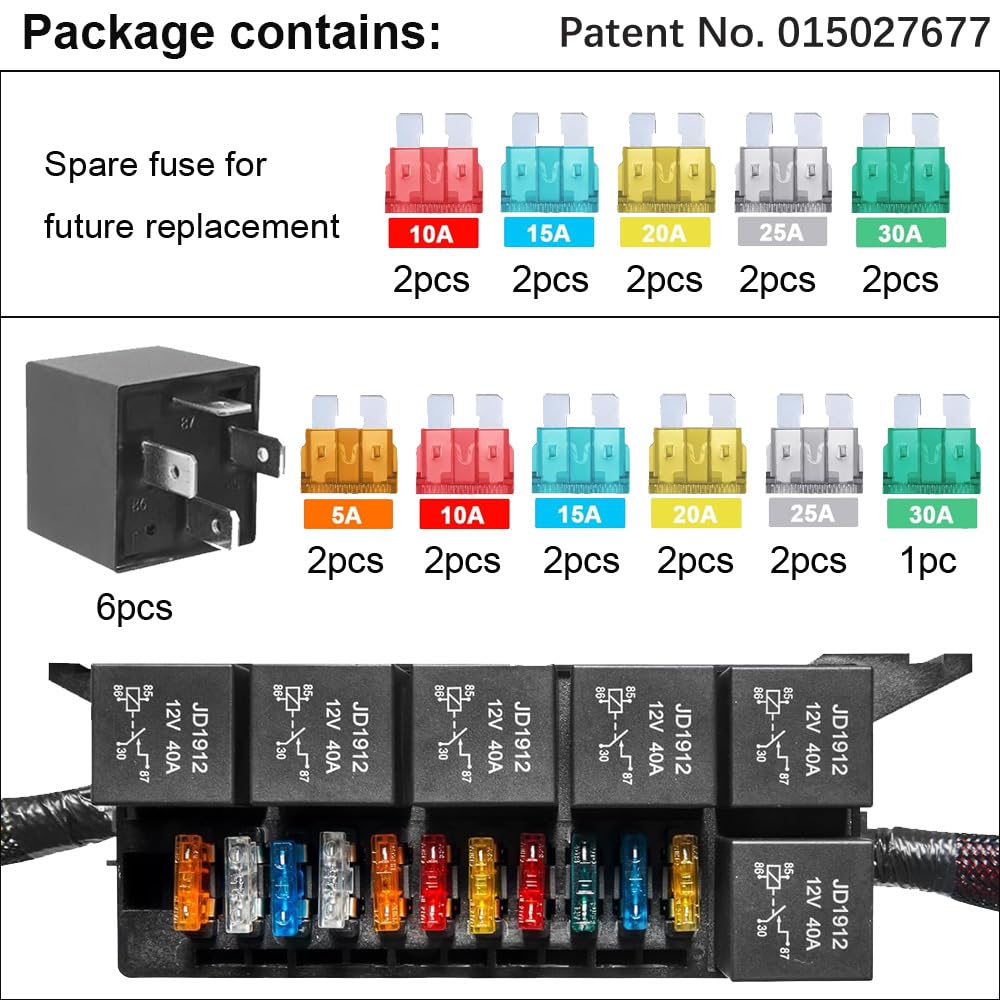 Gebildet 12V Fuse Relay Box With 6 Relays And 11 Way Atc/Ato Blade Fuses, Pre-Wired Fuse And Relay Box 12 Vlot Relay Fuse Box Bl