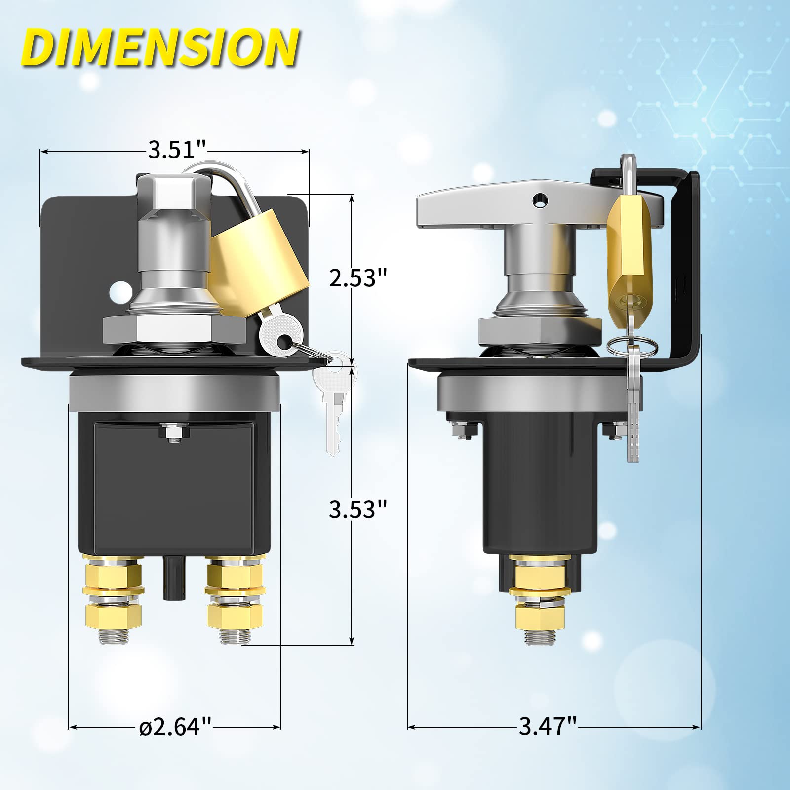Joinfworld 500A Battery Disconnect Switch 12V 36V Heavy Duty with Lockout Plate, Battery Kill Switch High Current Cut Off Switch