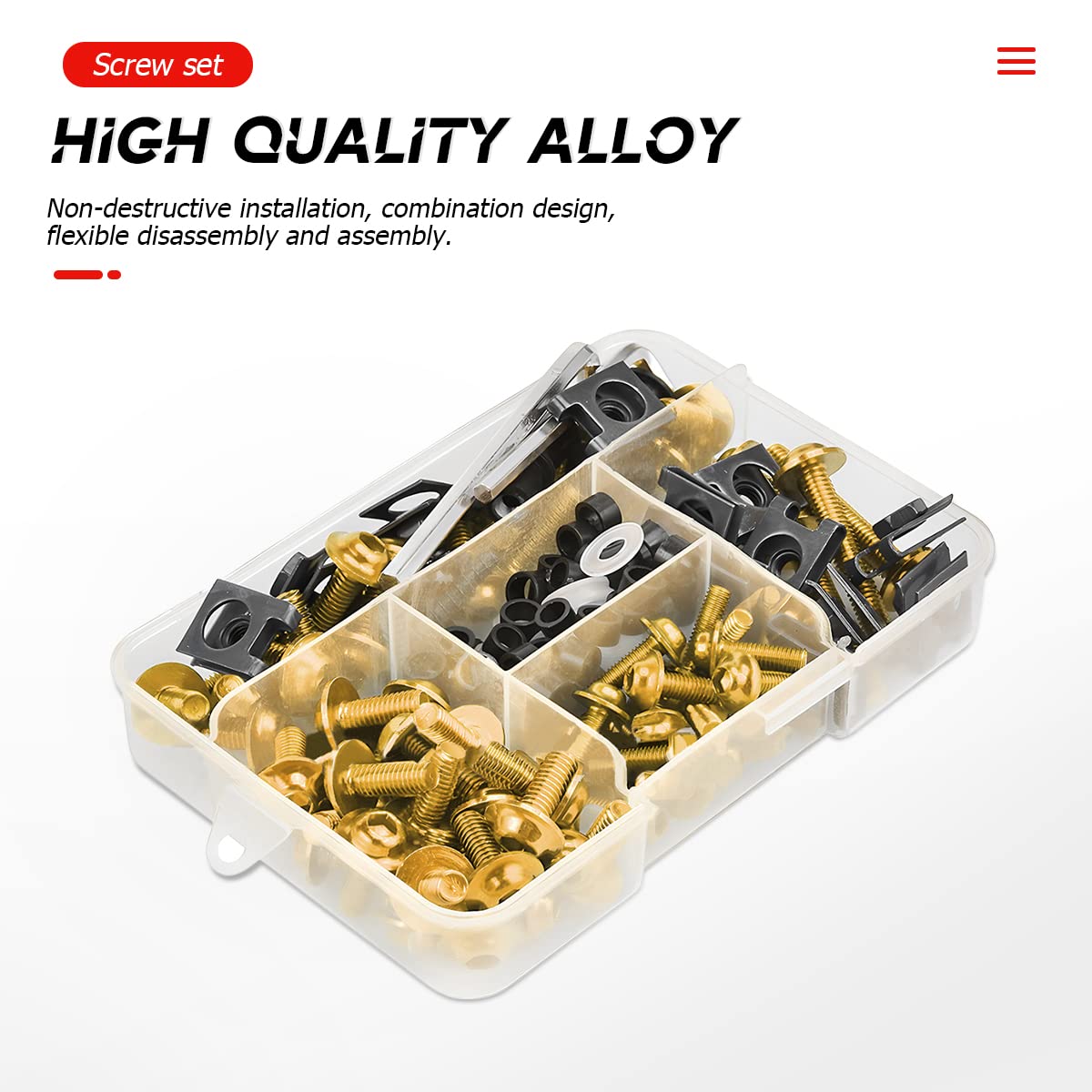 Motorcycle Fairing Bolt Kit, 177Pcs M5 M6 Motorcycle Windscreen Screws, Aluminum Fasteners Fairing Bolts Nut Clips Kit, Mounting