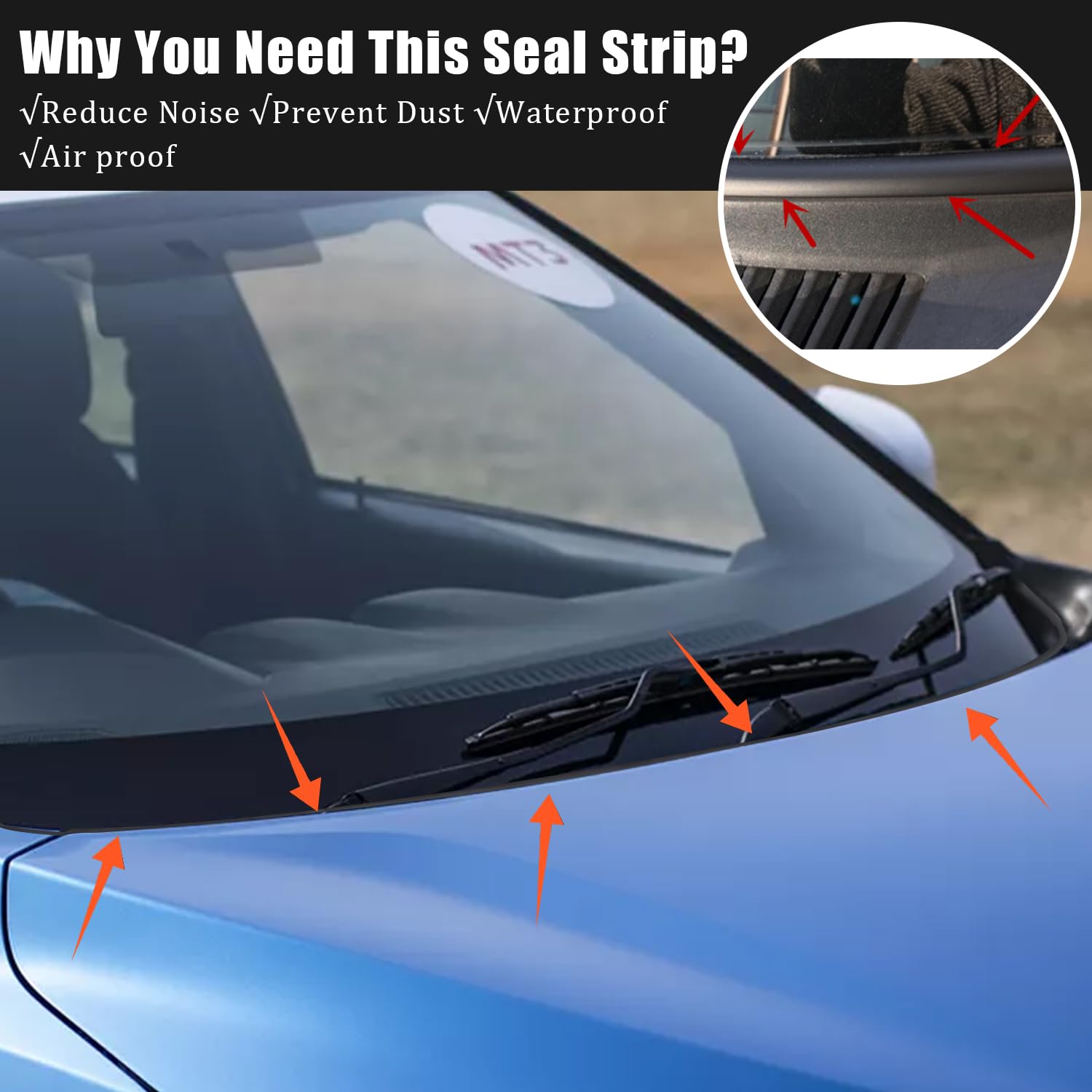 Pincuttee 1.7M/ 5.6FT Car Seal Strip for Front Windshield,Rubber Seal Strip for Front Windshield,Black Rubber Seal Car Windshiel