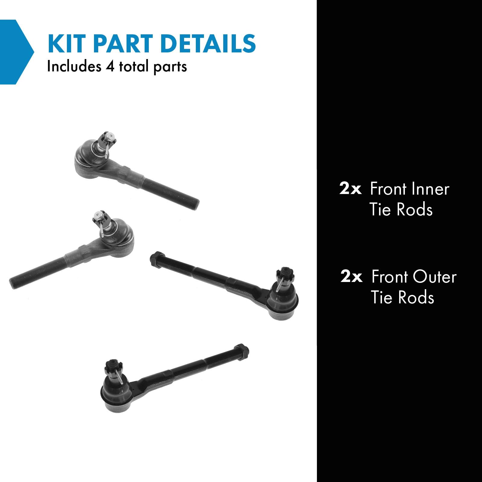 Trq Front Tie Rod Set Compatible With 1997-2002 Ford Expedition 1997-2003 F-150 2004 F-150 Heritage 1997-1999 F-250 2002 Lincoln
