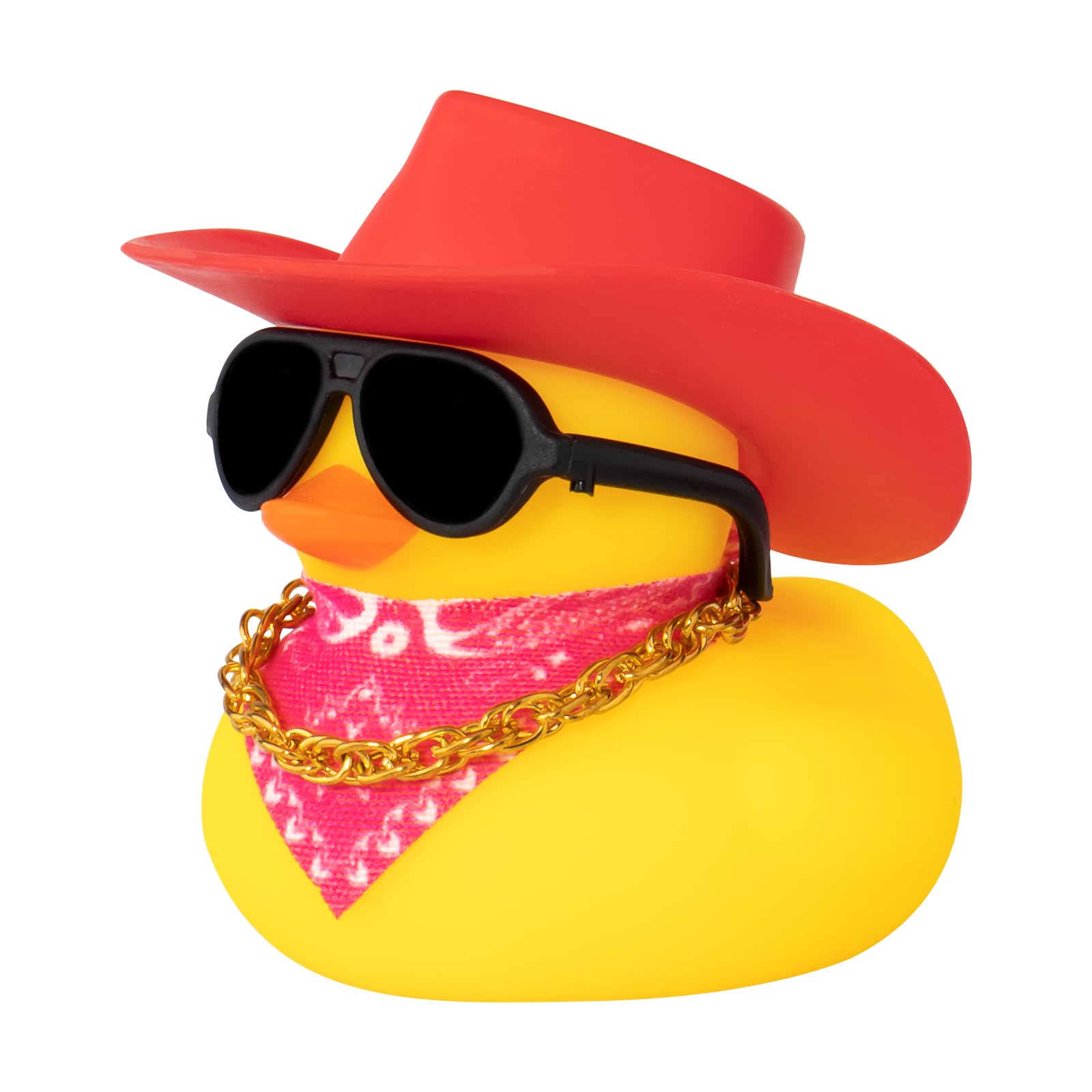 wonuu Car Dashboard Decoration Cowboy Hat Rubber Duck, Car Ducks Ornaments with Mini Colorful Hat Necklace Sunglasses Scarf (Red