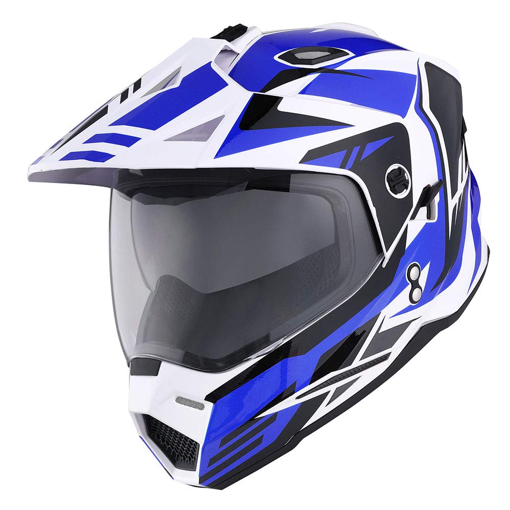 1Storm Dual Sport Motorcycle Motocross Off Road Full Face Helmet Dual Visor Storm Force Blue, Size L