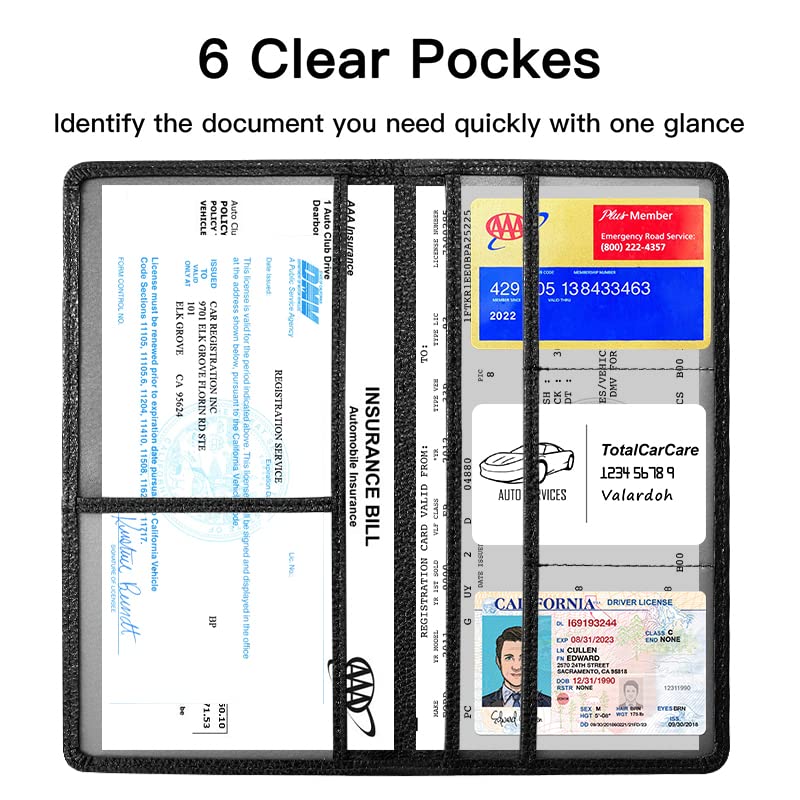 Valardoh Premium Car Registration And Insurance Card Holder, Car Document Holder For Cards, Driver License & Other Essential Documents (Black)