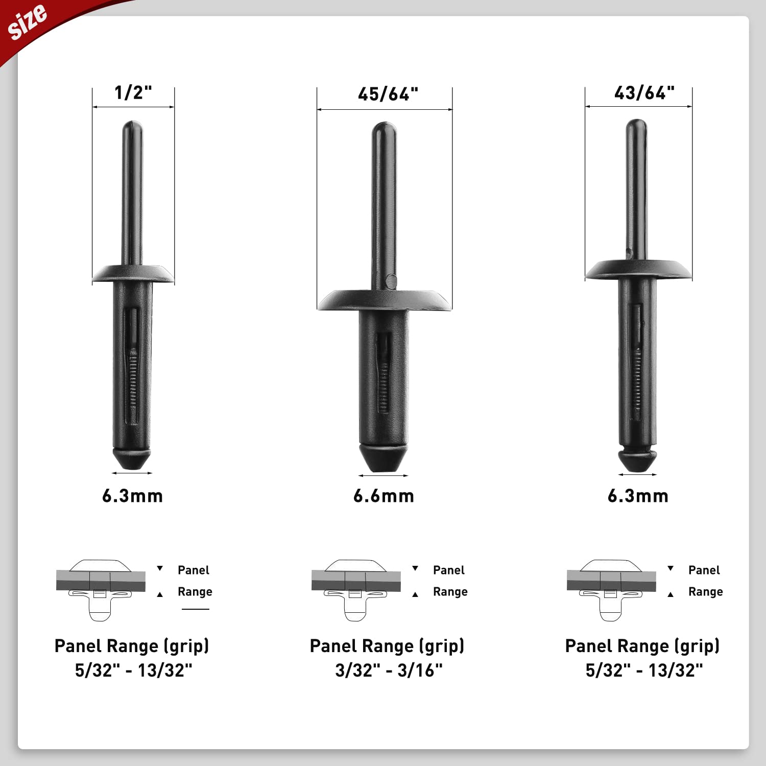 Nilight 115Pcs 6 Sizes Universal Pop Rivet Assortment Rivet Clip Black Nylon Blind Rivets Compatible With Gm Ford Chrysler Vw 2