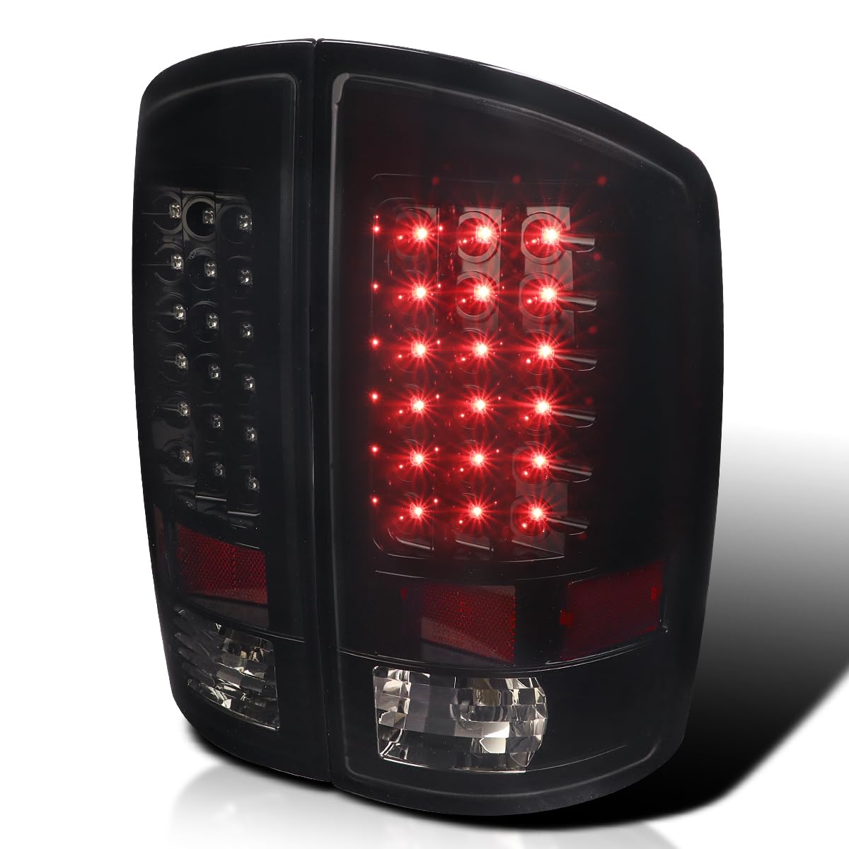 SPEC-D TUNING Glossy Black Housing Smoke Lens LED Tail Lights Compatible with 2007-2008 Dodge Ram 1500, 2007-2009 Dodge Ram 2500/3500 Left + Right Pair Assembly