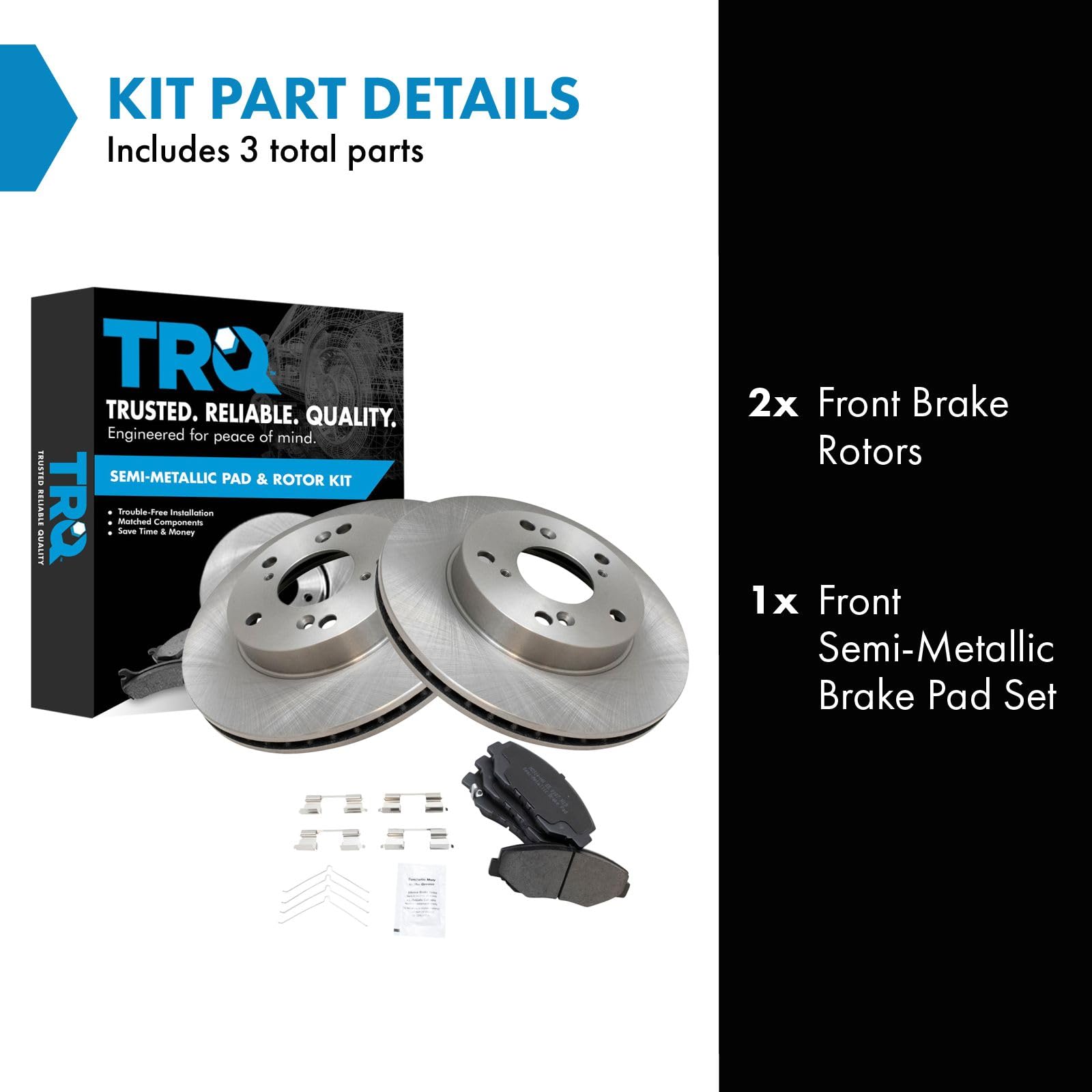 Trq Front Brake Pad & Rotor Kit Brake Pads Brake Rotor Semi-Metallic Compatible With 2013-2014 Acura Ilx