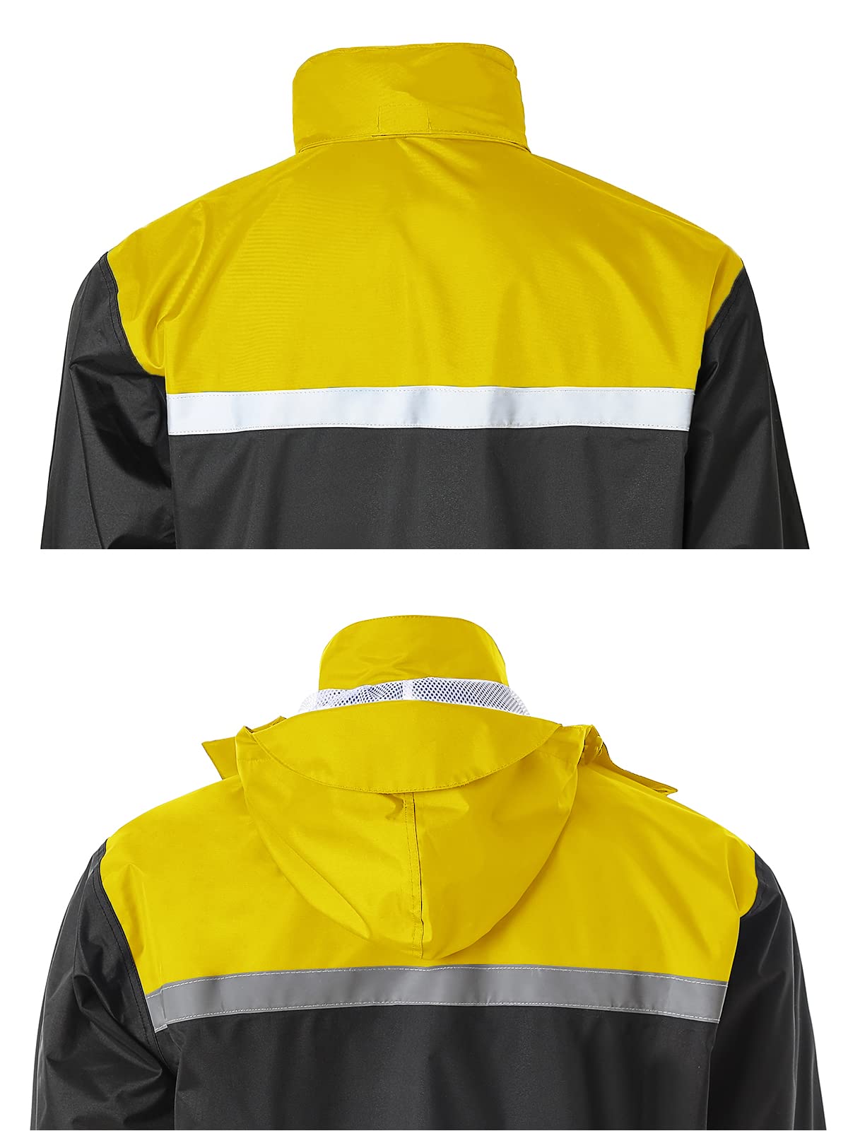 Saphirose Men'S Rain Suit High Visibility Reflective Work Rain Jacket Pants For All Sport Farm Fishing Motorcycle (Black/Yellow,Large)