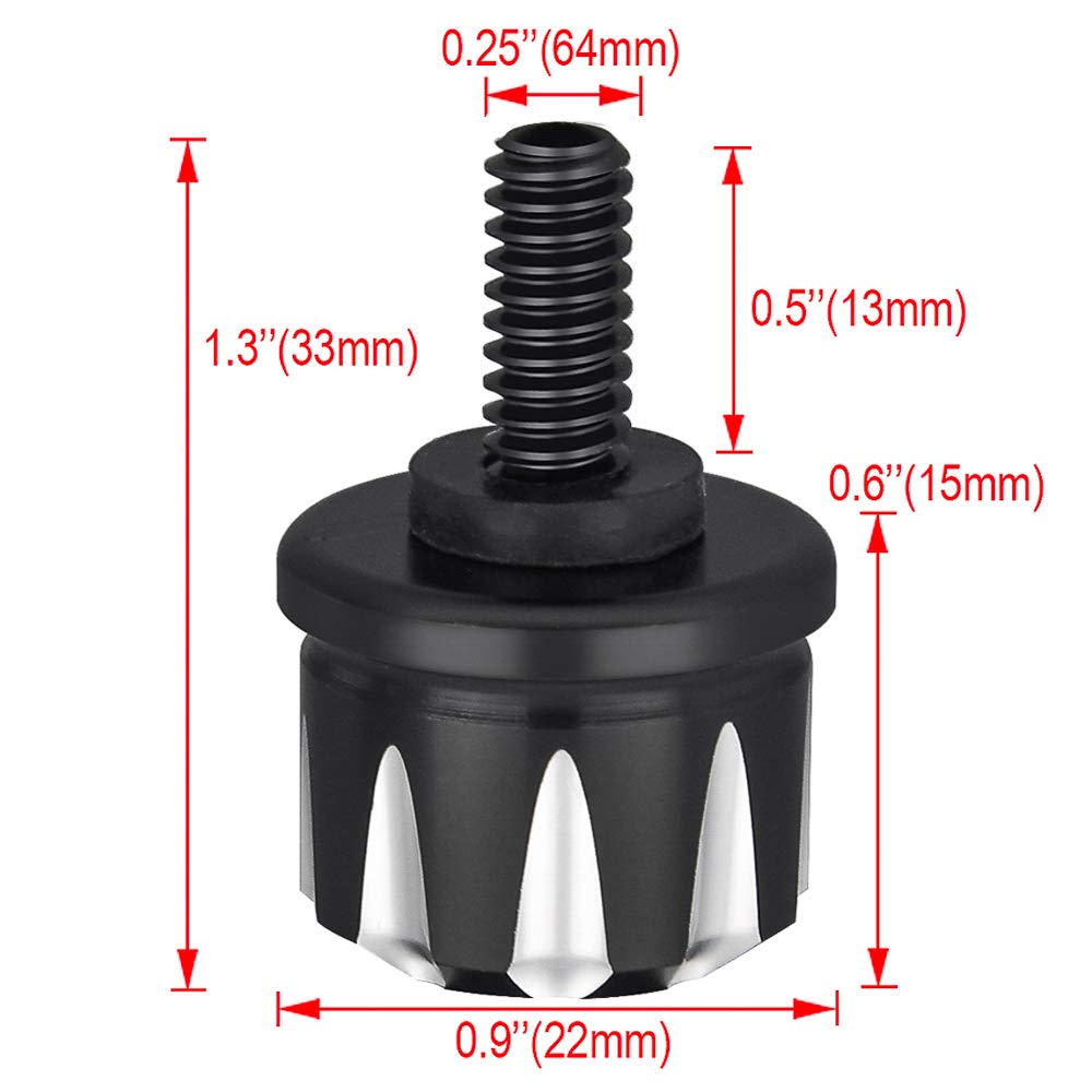 Amazicha Black Stainless Steel Fender Rear Seat Bolt Nut Tab Screw Mount Knob Cover 1/4''-20 Thread Compatible for Harley Davids