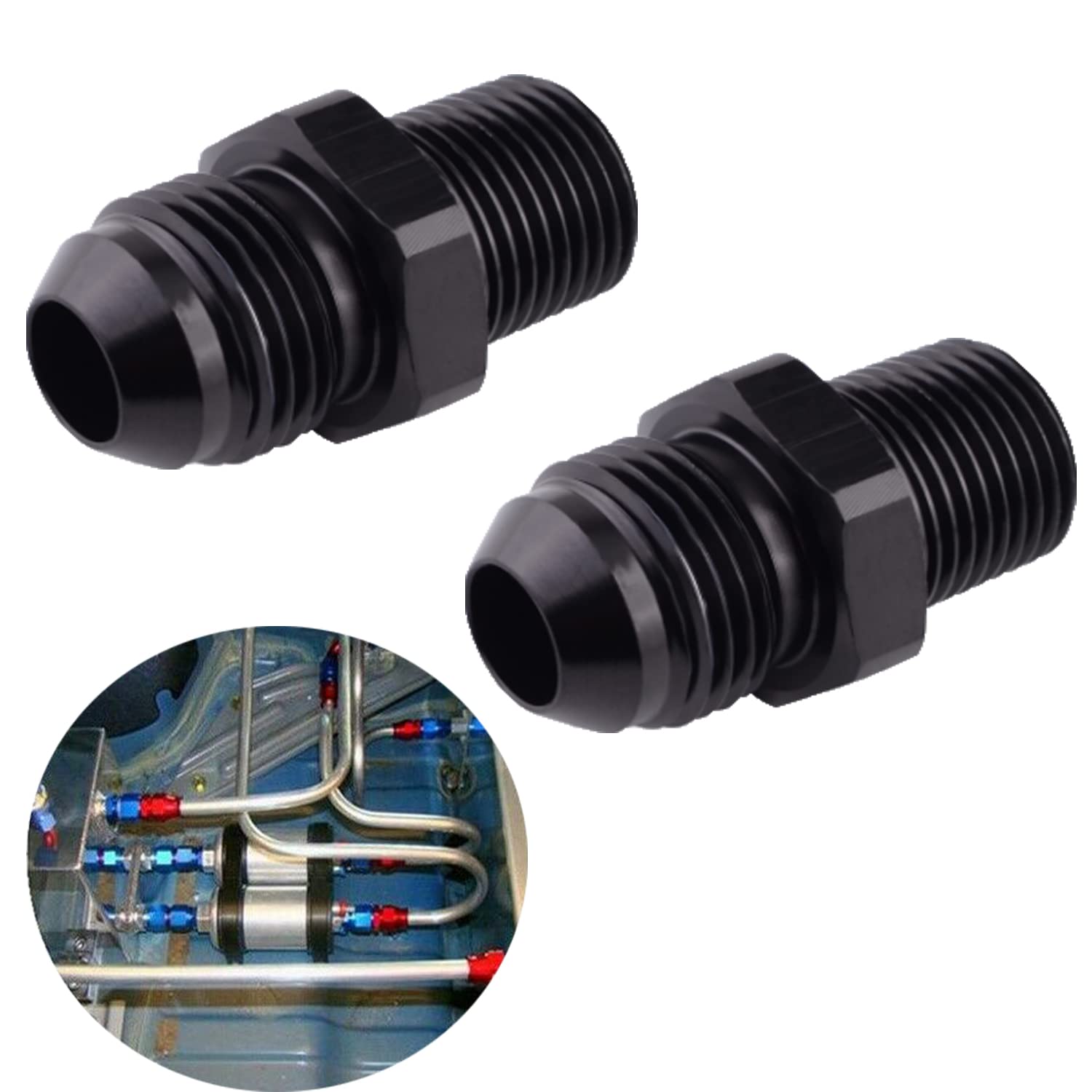 6AN Male Flare to 1/4'' NPT Pipe Fitting Adapter, 2pcs Aluminum Straight 6AN to 1/4 NPT Adapter for Automotive Replacement Fuel