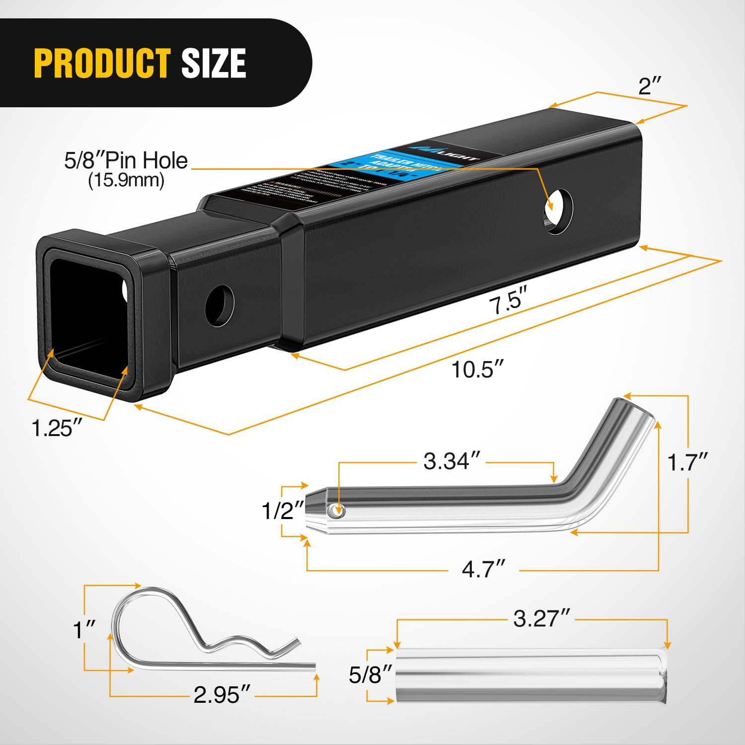 Nilight Trailer Hitch Receiver Extender Adapter Reducer 2 To 1-1/4 Inch Hitch Adapter 6-4/5 Inch Extension Sleeve Convertor 350L