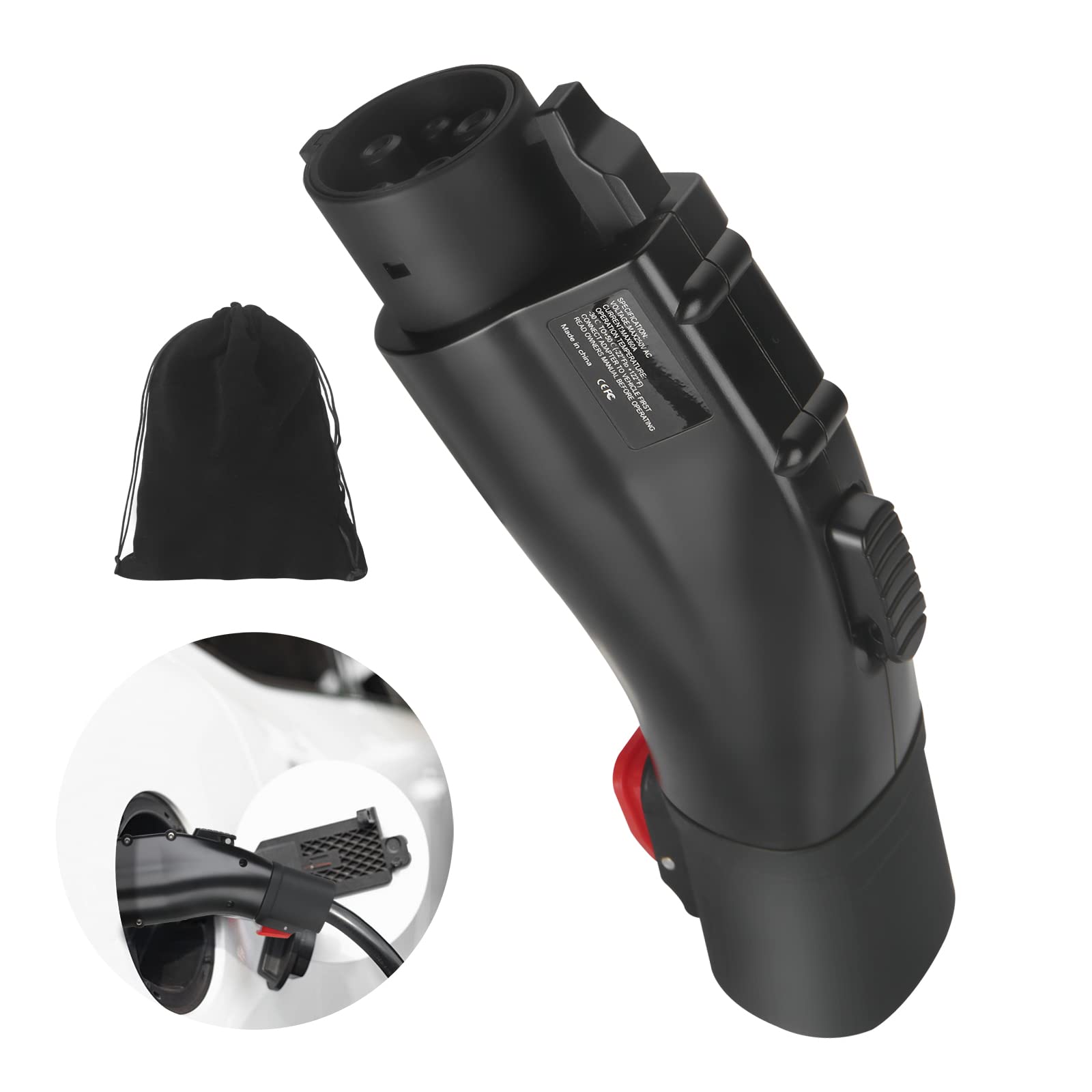 [Only For J1772 Ev Use] Tesla To J1772 Adapter, Max 60 Amp & 250V, Taechu J1772 Ev Charging Adapter With Anti-Drop Lock, Compatible With Tesla Wall/Destination/Mobile Chargers(With A Storage Box)