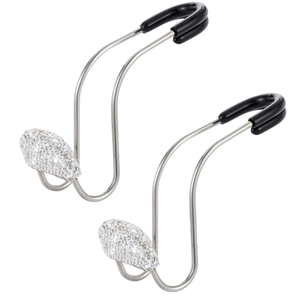 Bling Car Headrest Hook, 2Pcs Auto Headrest Hooks, Bling Car Accessories, Universal Auto Back Seat Headrest Metal Hanger Organizer Vehicle Holder For Bag Purse Clothes Grocery. ( Silver )