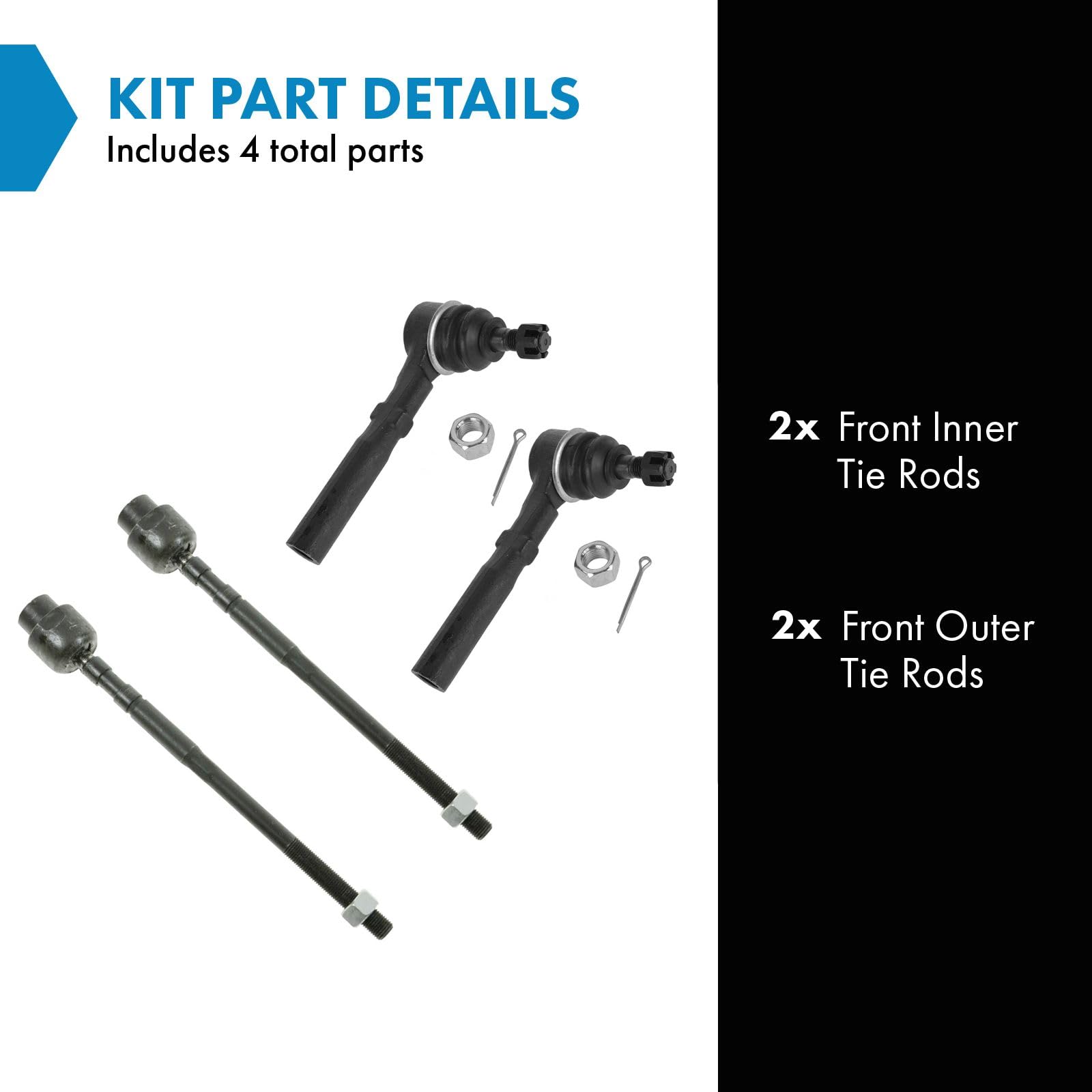 Trq Front Tie Rod Set Compatible With 1995-2005 Chevrolet Cavalier Pontiac Sunfire