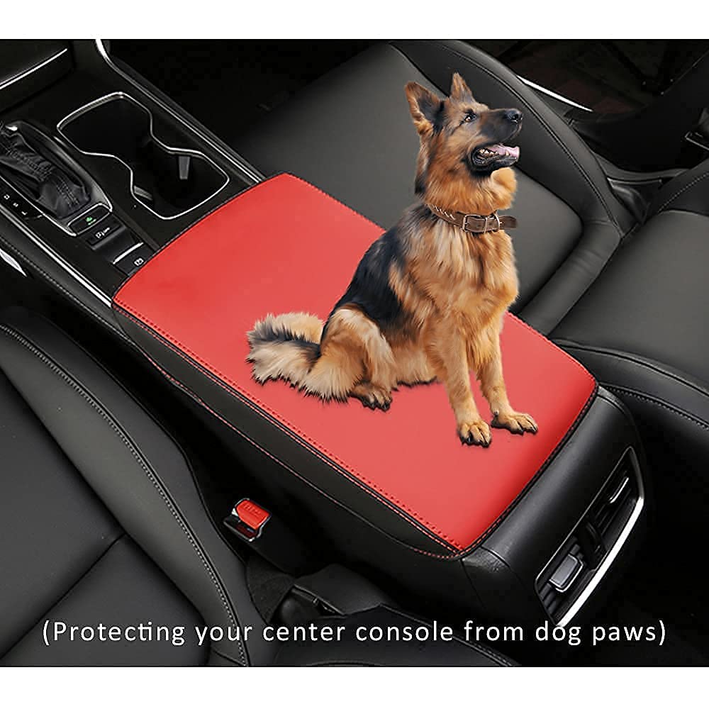 Intget Car Console Cover For 2020 2021 2022 Honda Accord Accessories 2019 2018 Leather Armrest Cover Elbow Arm Rest Seat Box Protector Accessories For Honda Accord Center Console Cover(Black With Red)